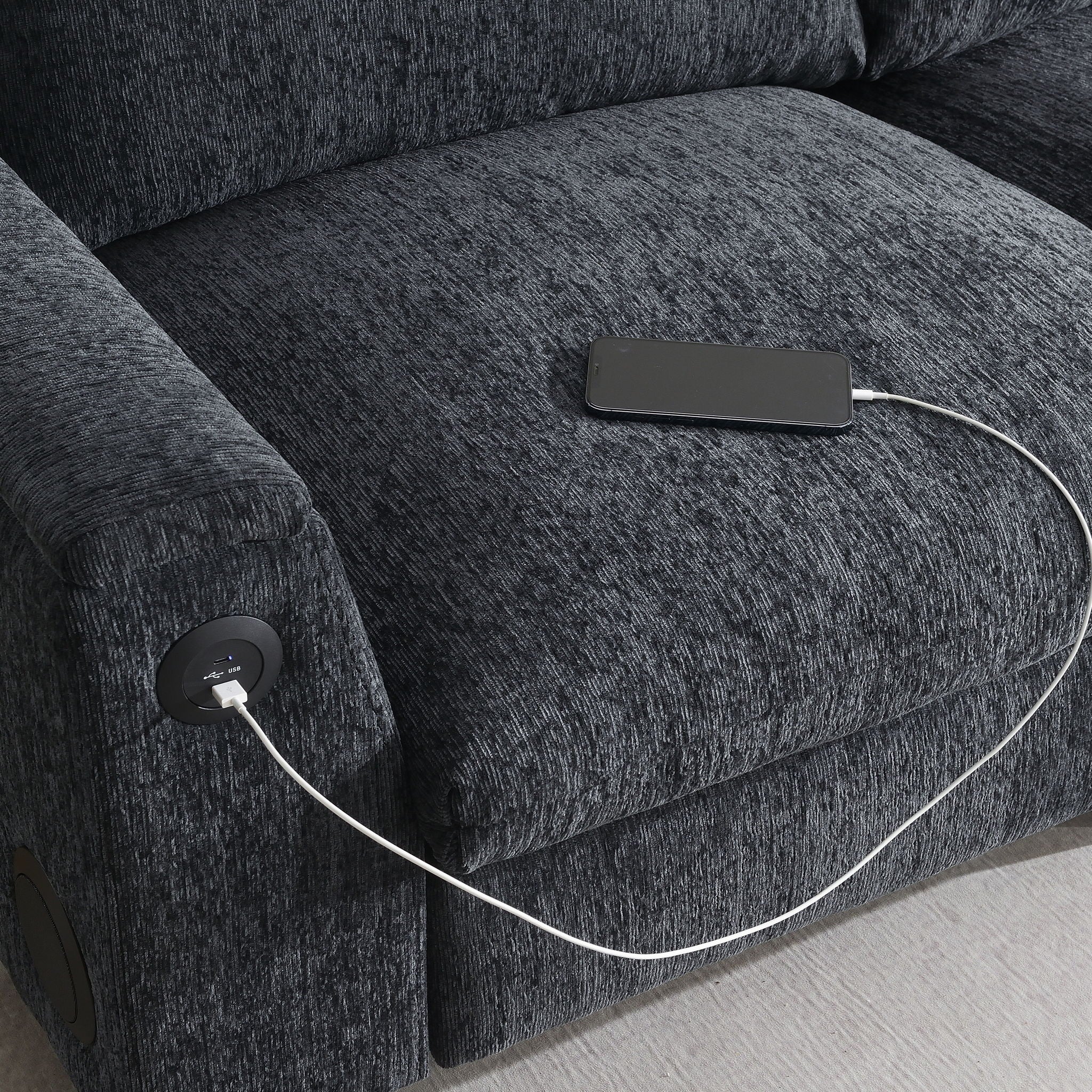 Sectional With Bluetooth Speaker Comfy Cloud Couch Set With Drop Down Table Cup Holders, USB Charger Storage Armrest Wide Seat Sofa - Best Buy Furniture