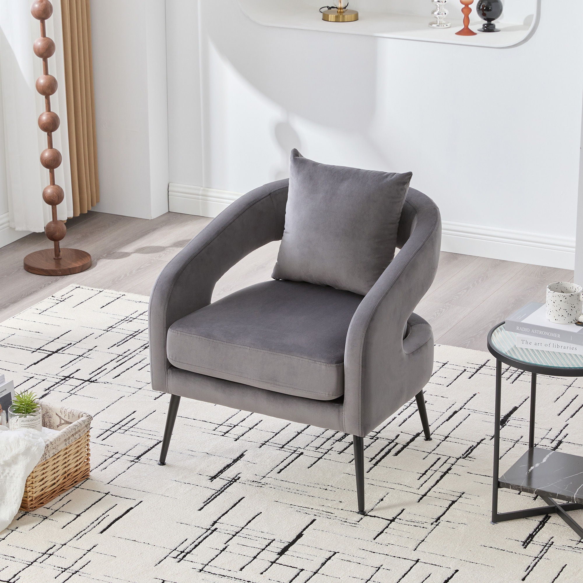 Open Back Accent Chair, Round Sofa Lounge Armchair - Charcoal