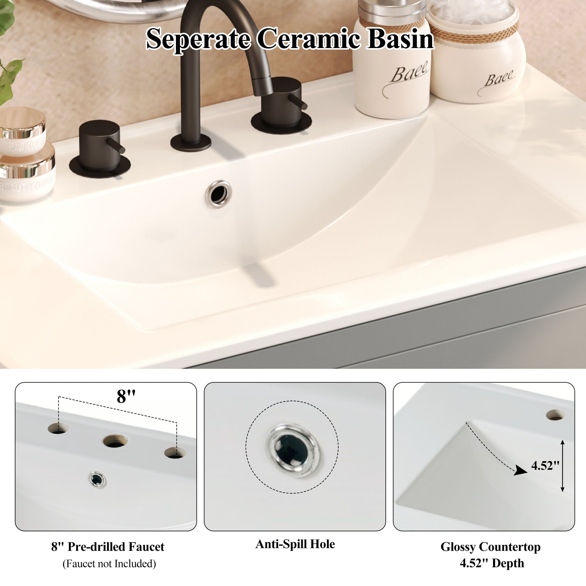 Double Sinks Bathroom Vanity Set With 2 Ceramic Basins