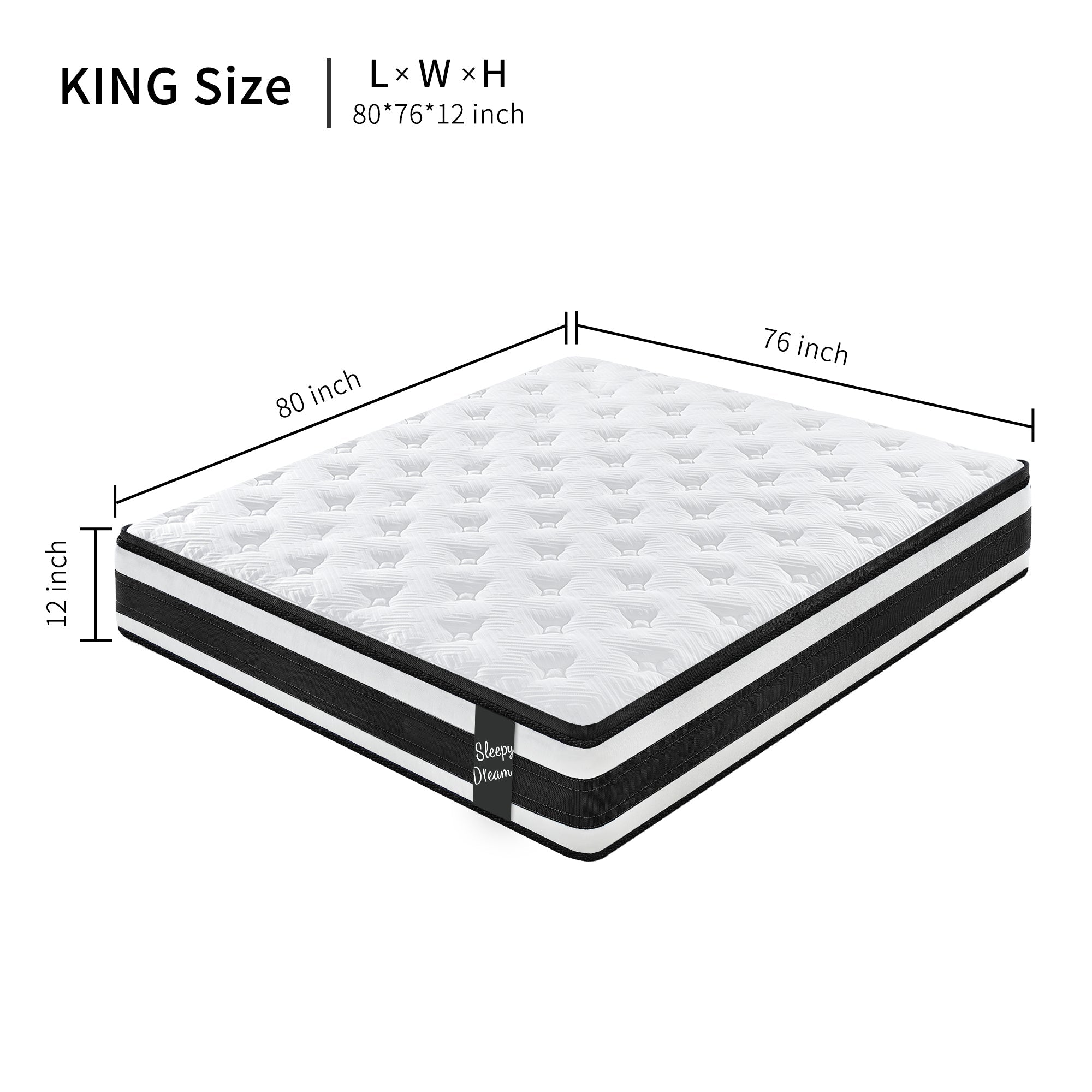 12 Inch King Size Hybrid Mattress with 7-Zoned Memory Foam and Pocket Springs