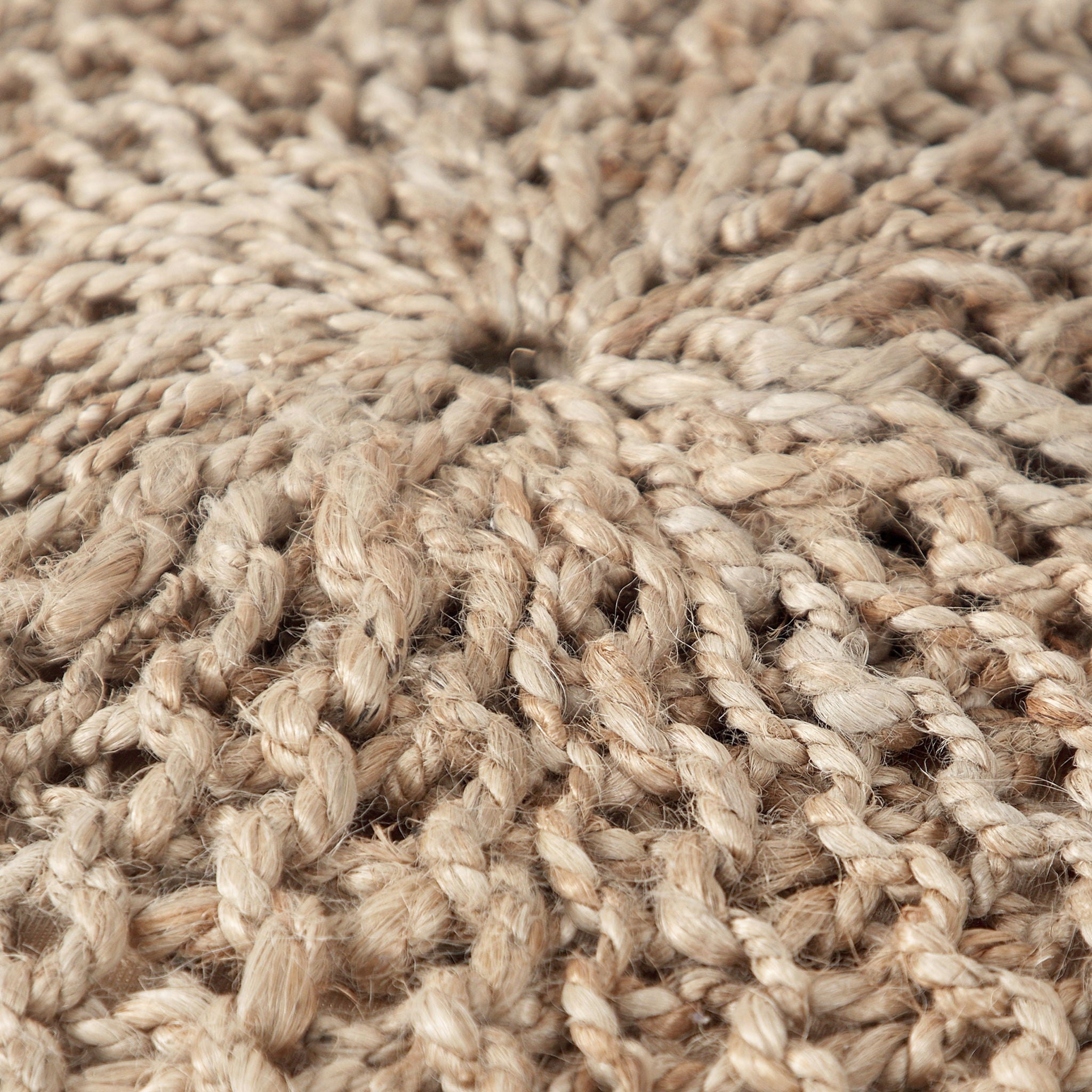 Handmade Jute Pouf With Cable Knit Pattern - Natural