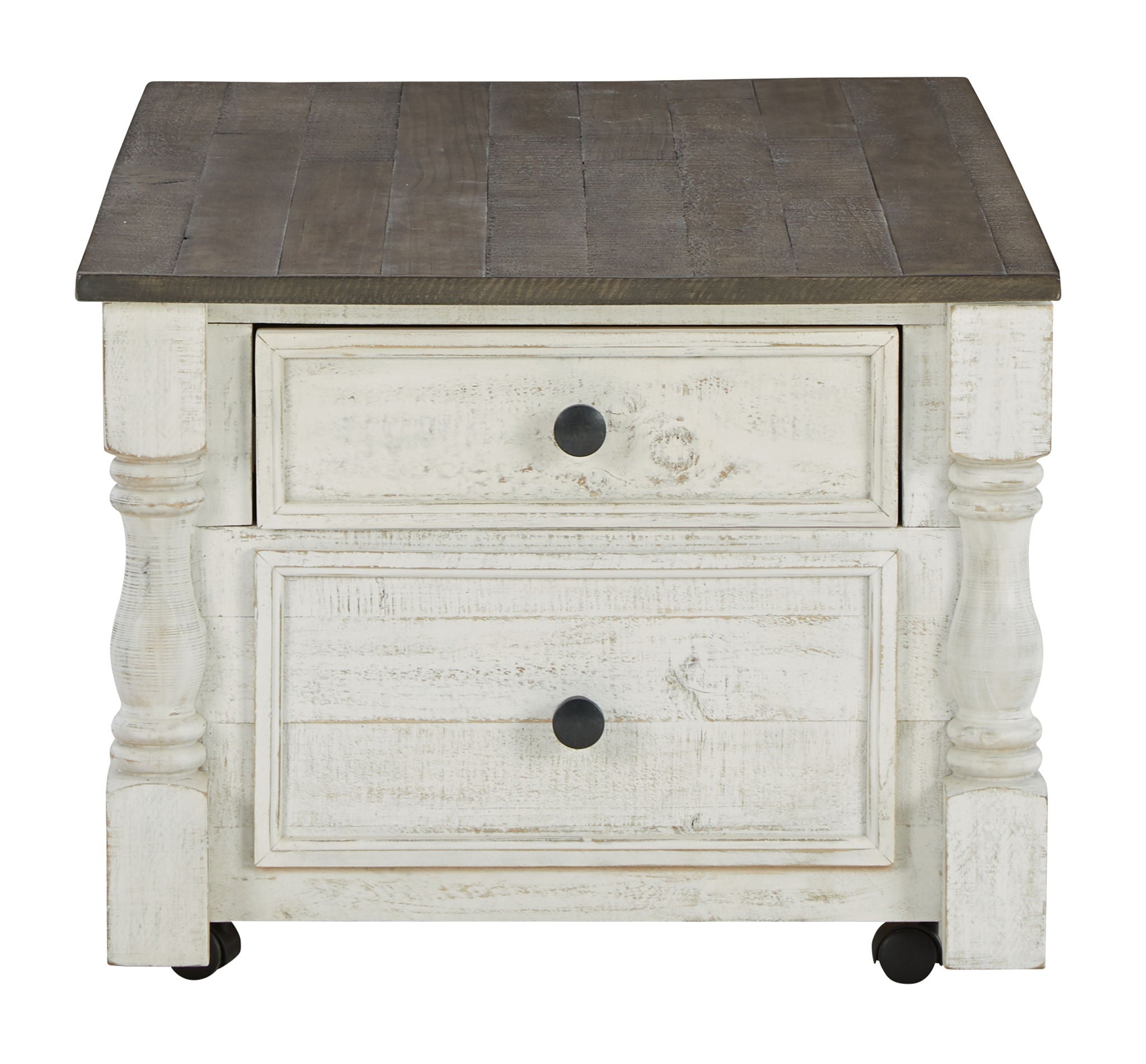 Havalance - Lift Top Cocktail Table with Storage Drawers - White / Gray