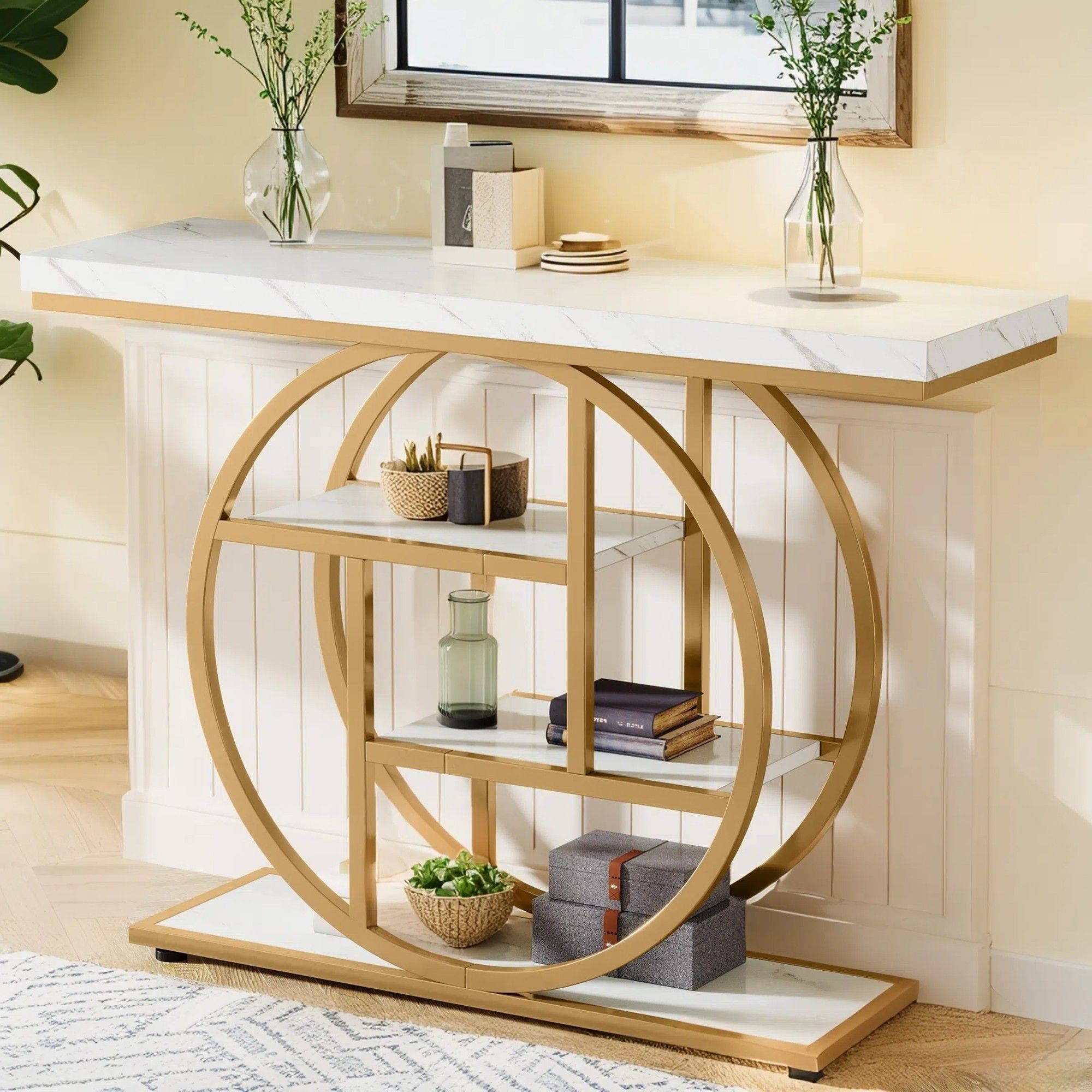 Console Table With 4 Tier Design For Living Hallway