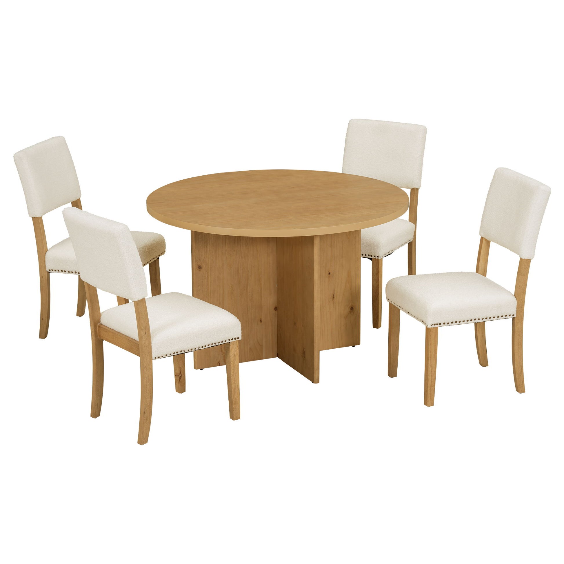 Topmax - 5 Piece Modern Round Dining Table Set Pedestal Kitchen Table Set With 4 Upholstered Dining Chairs For Studio, Apartment, Small Places - Best Buy Furniture