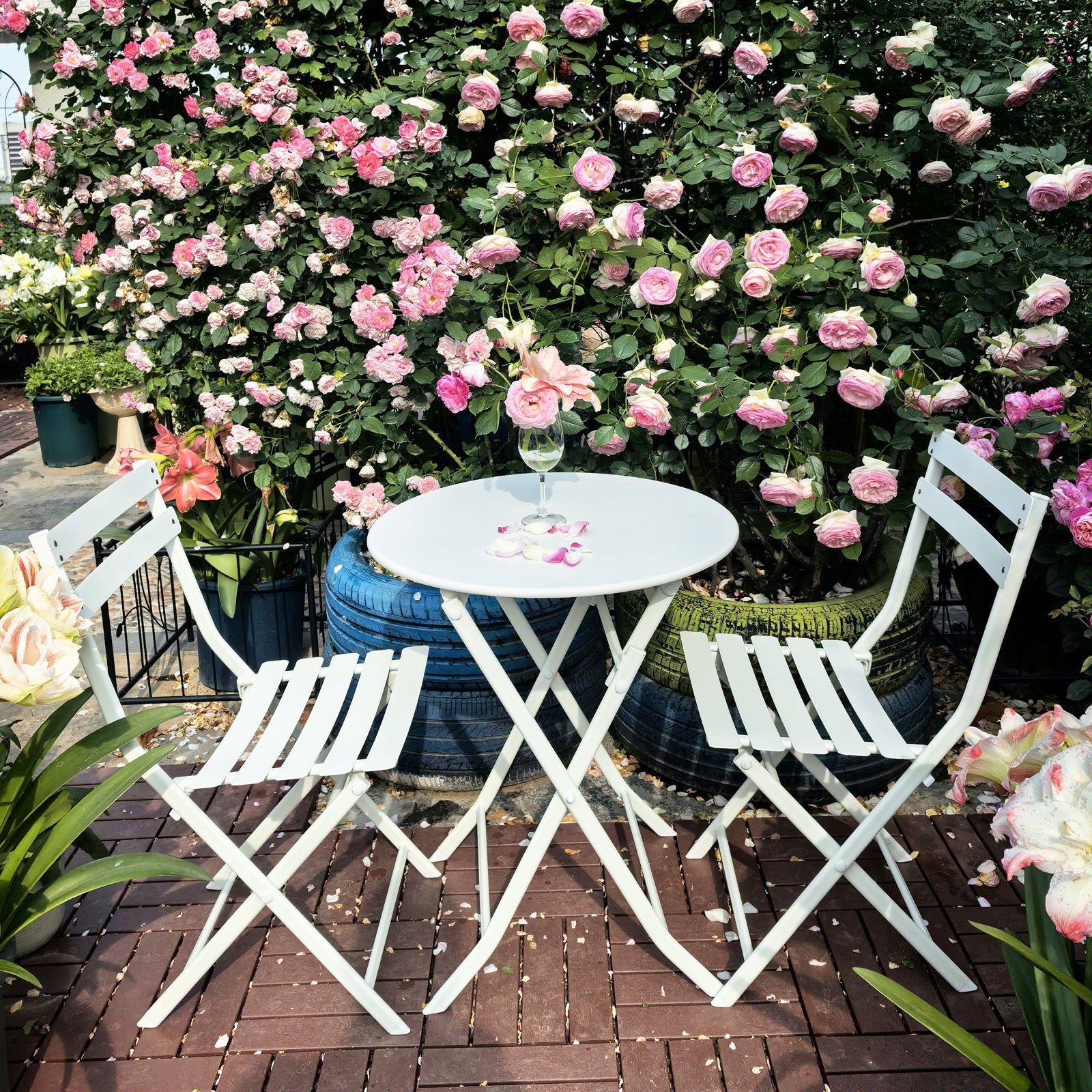 3 Piece Patio Bistro Set Of Foldable Round Table And Chairs - Best Buy Furniture