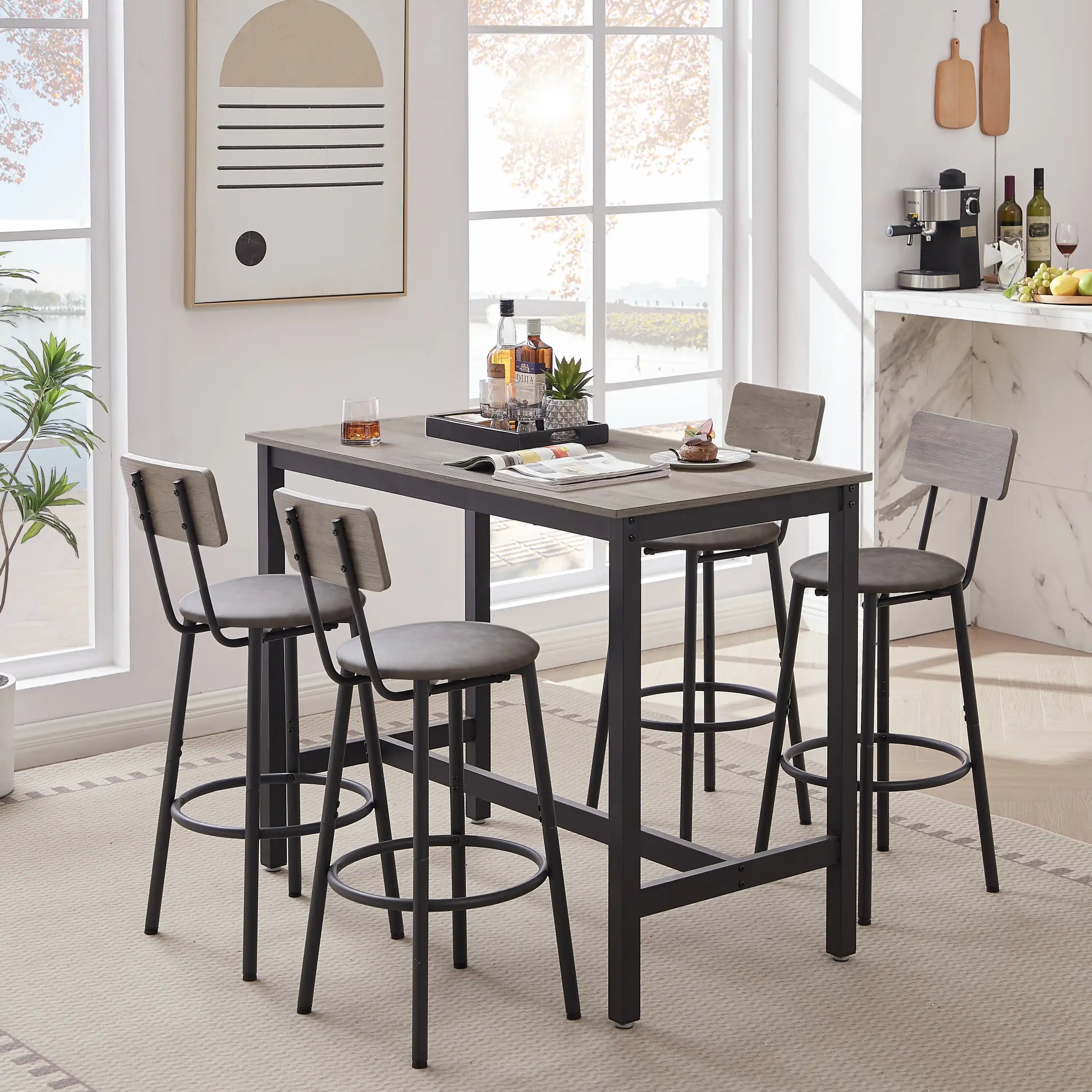 Bar Table Set with 4 Bar stools | 5Pc Bar Set on Sale
