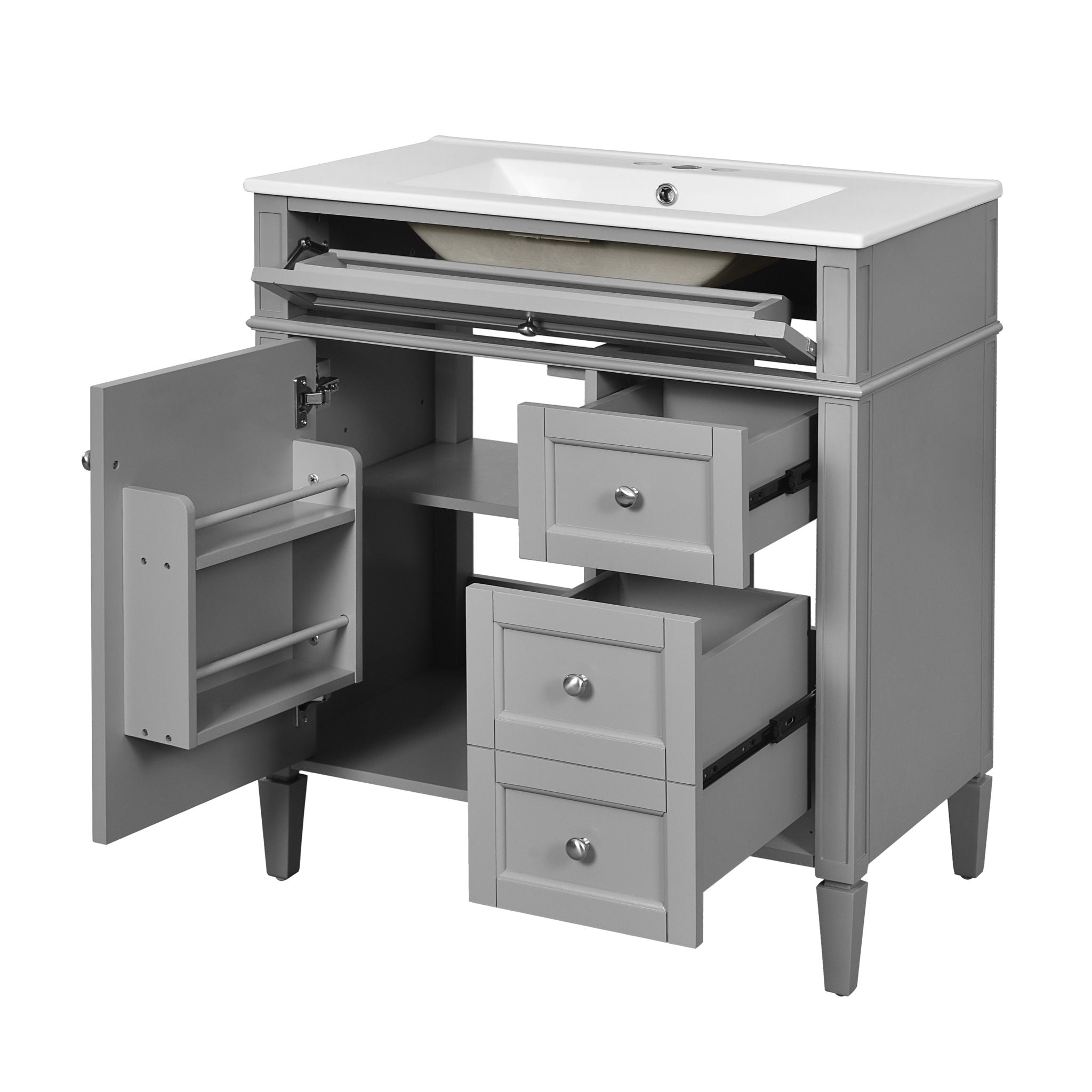 Bathroom Vanity With Top Sink, 2 Drawers & Tip Out Drawer