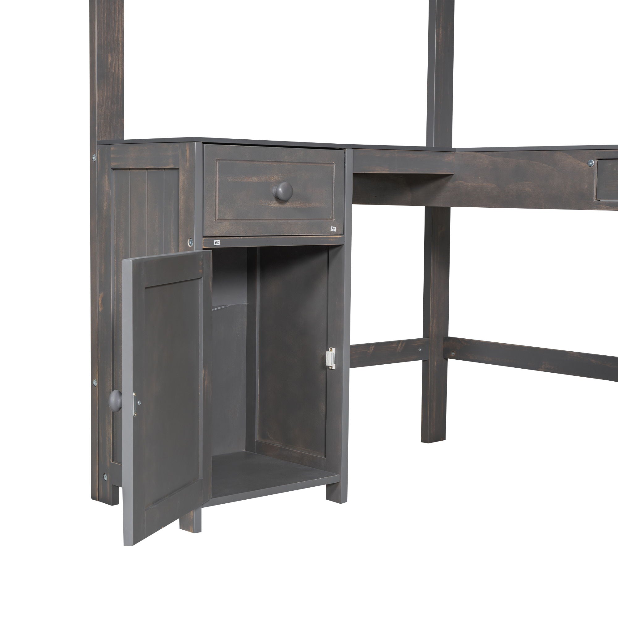 Loft Bed With U-Shaped Desk, Drawers, And Storage Shelves