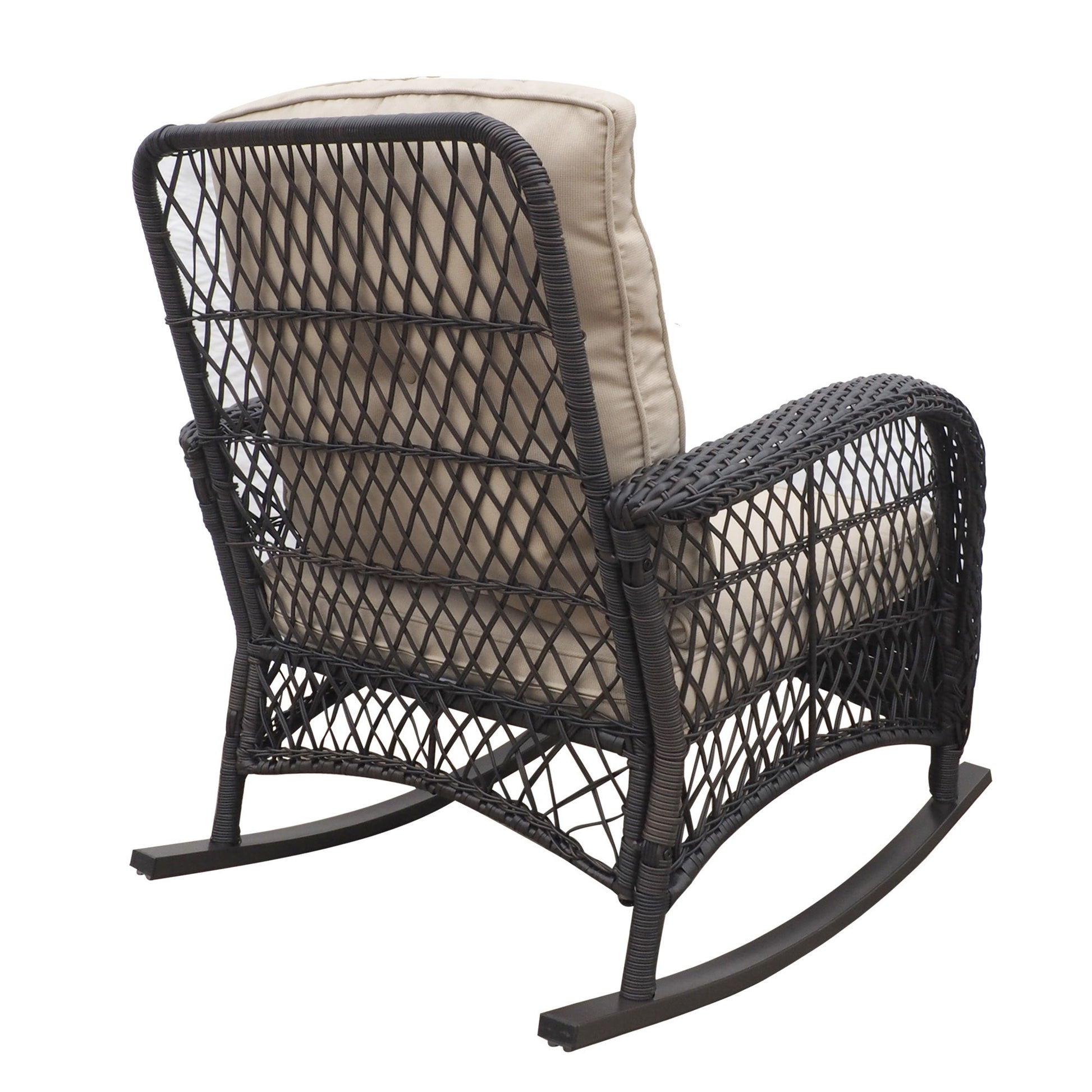 Garden Rocking Chair, Outdoor Rattan Rocker Chair With All-Weather Hand-Woven Resin Wicker, Patio Relaxing Lounge Furniture With Powder-Coated Metal Frame For Backyard, Porch - Brown / Beige - Best Buy Furniture