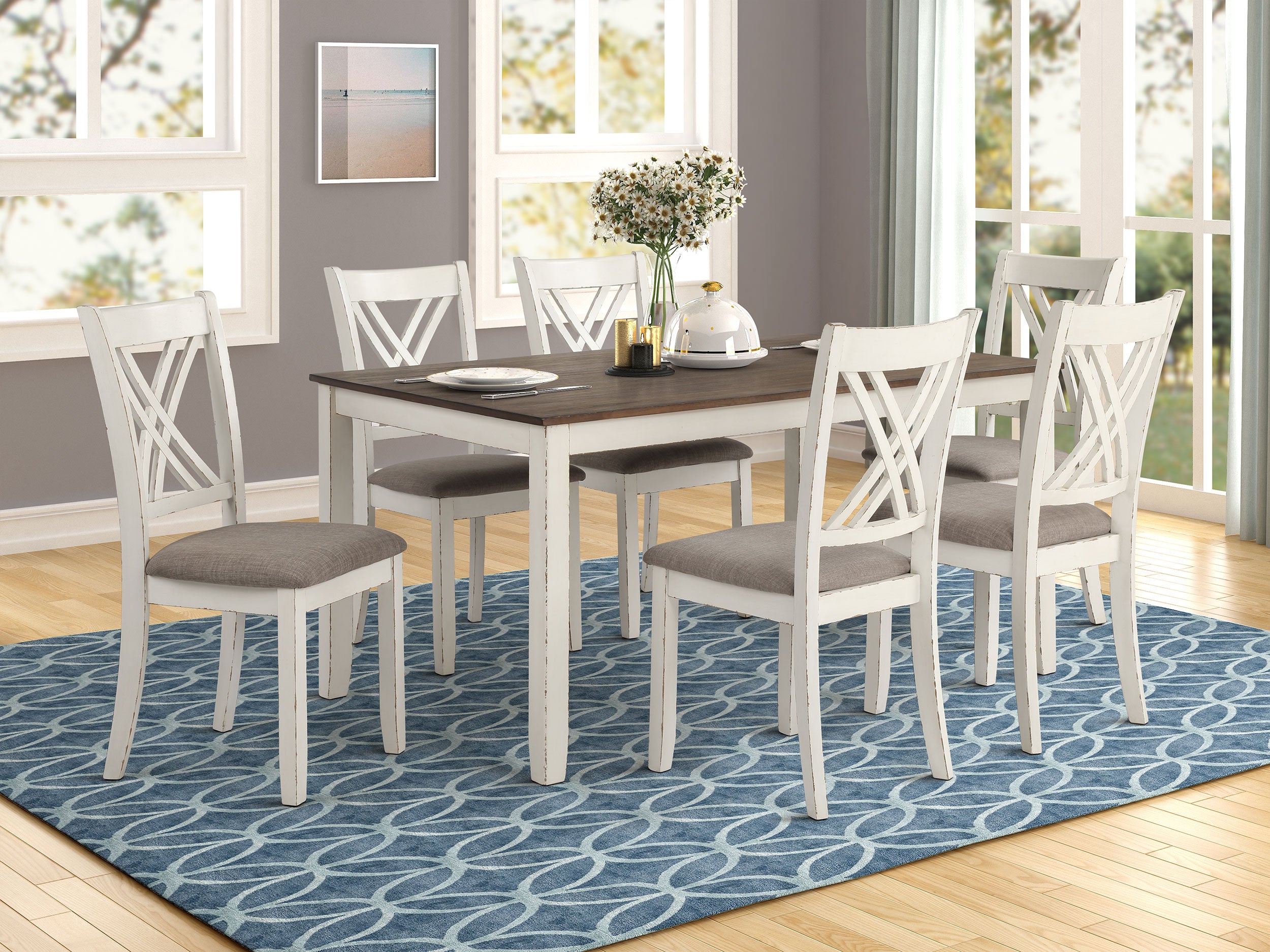Fortress 7-piece Rectangular Dining Set Vintage Vanilla-CoasterEveryday