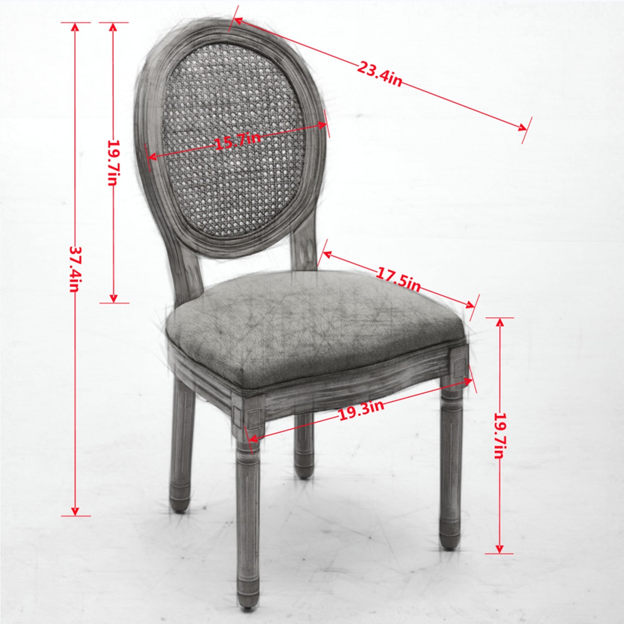 A&A Furniture French Style Solid Wood Frame Dining Chair Set of 2 - Gray