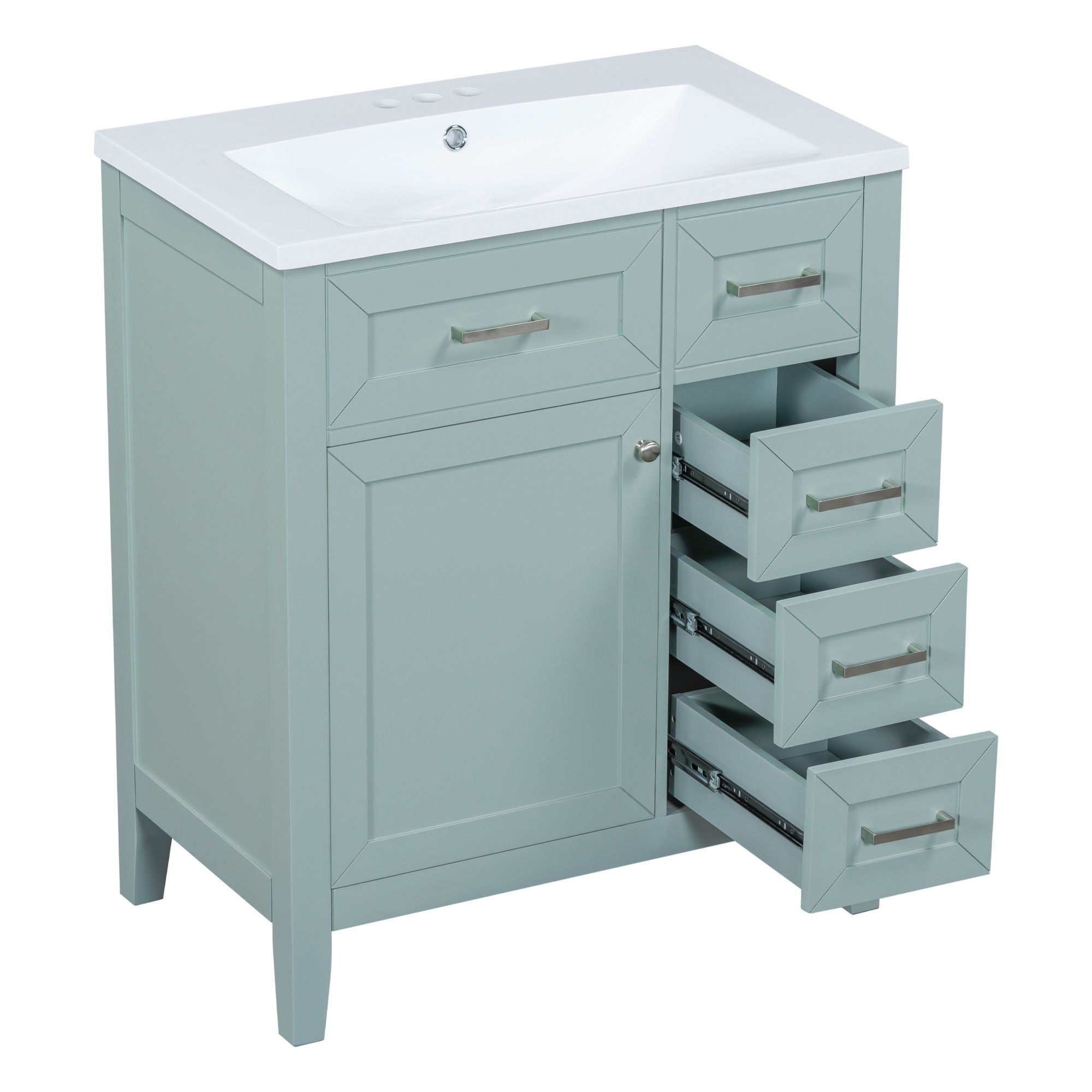 30" Bathroom Vanity With Sink Combo, Bathroom Cabinet With Drawers - Green