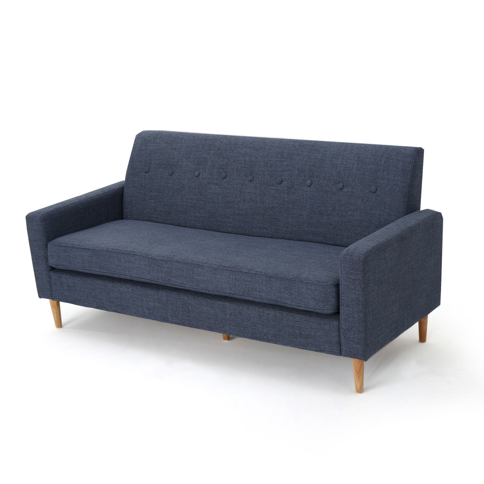 Mid Century Modern 3 Seater Sofa With Button Tufting - Dark Blue