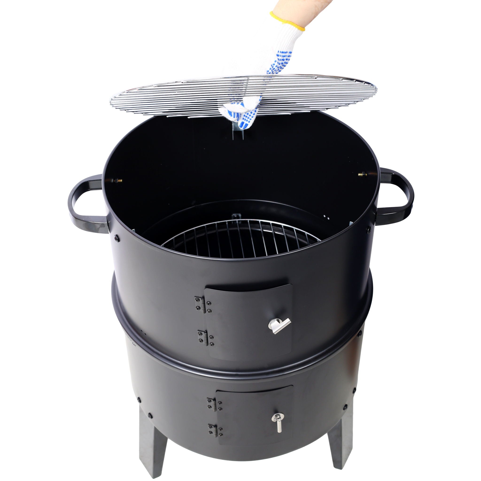 Portable Charcoal Smoker Grill For Outdoor Cooking - Black