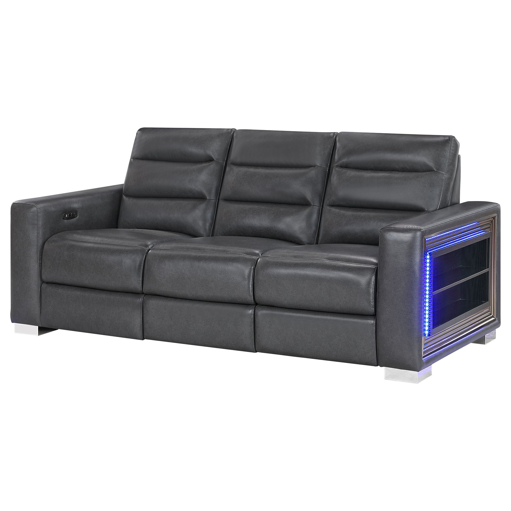 Yamein - Power Reclining Sofa With Bookcase Arms And LED Lights - Charcoal