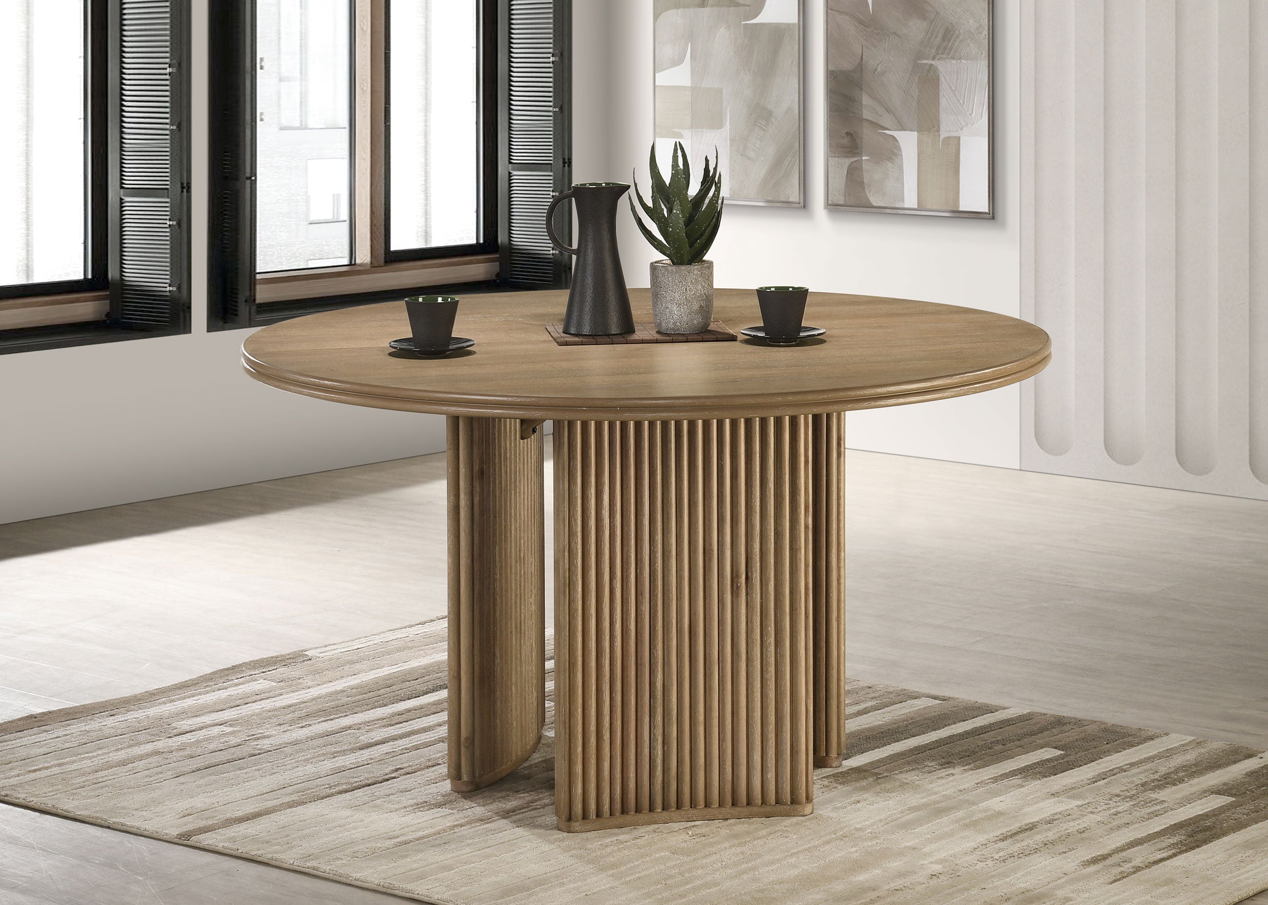 Adina 53-inch Round Wood Dining Table Distressed Light Brown-