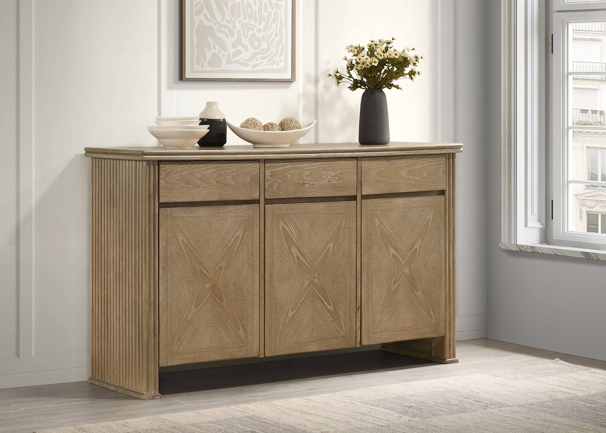 Adina 3-door 59-inch Sideboard Server Distressed Light Brown-