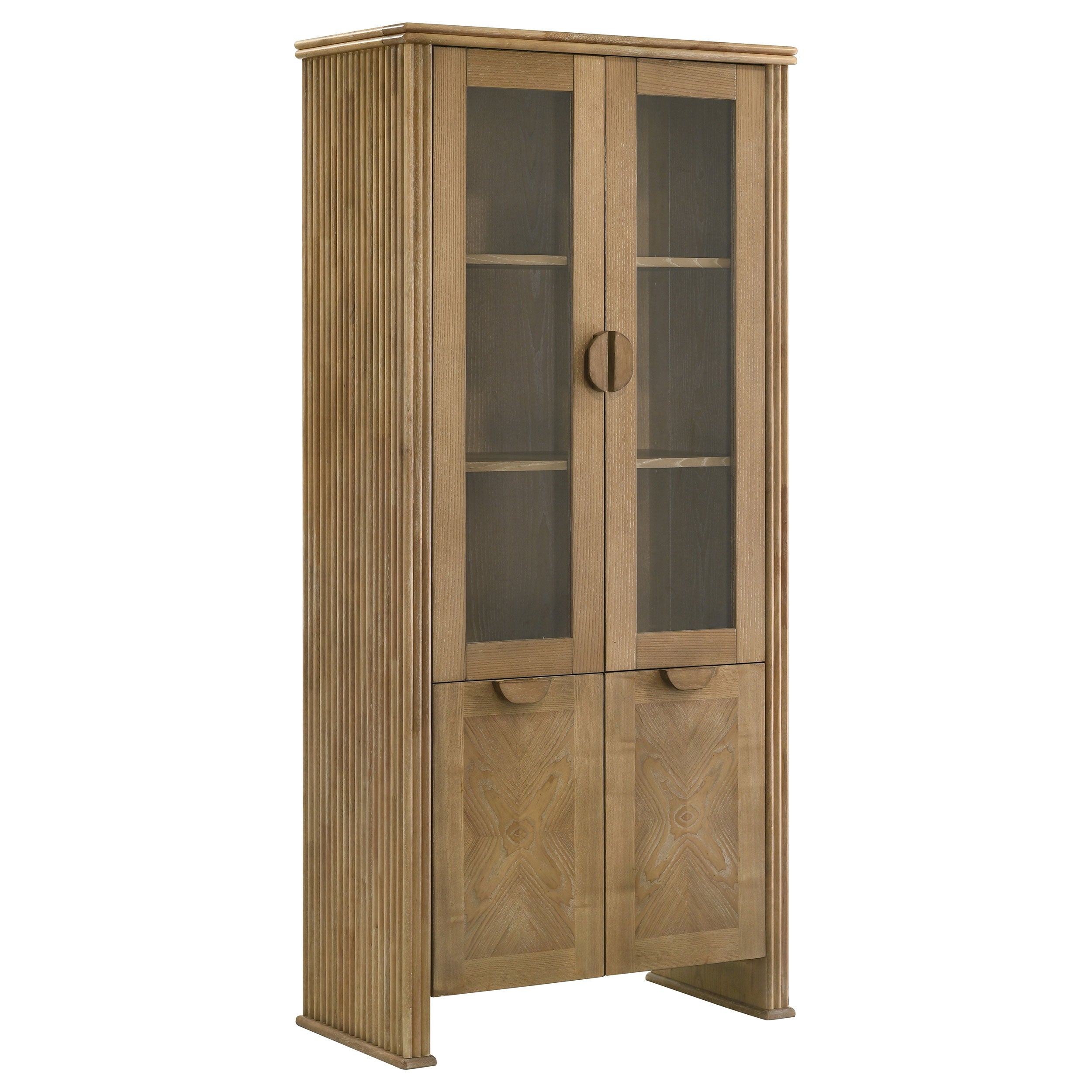 Adina 77-inch Tall Display Cabinet Distressed Light Brown-