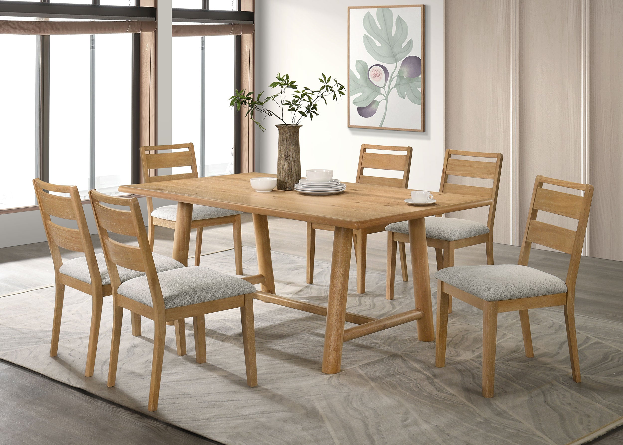 Duncan 7-piece Rectangular Wood Dining Table Set Washed Oak-