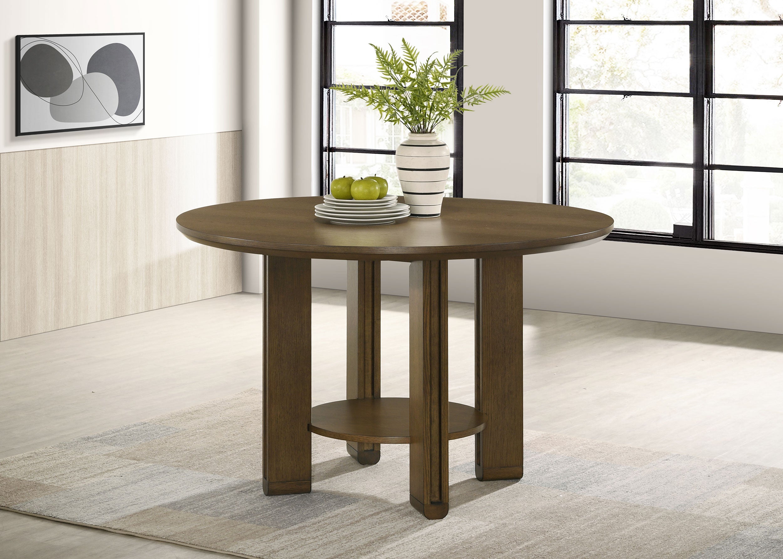 Ottowa 47-inch Round Wood Dining Table with Shelf Brown-