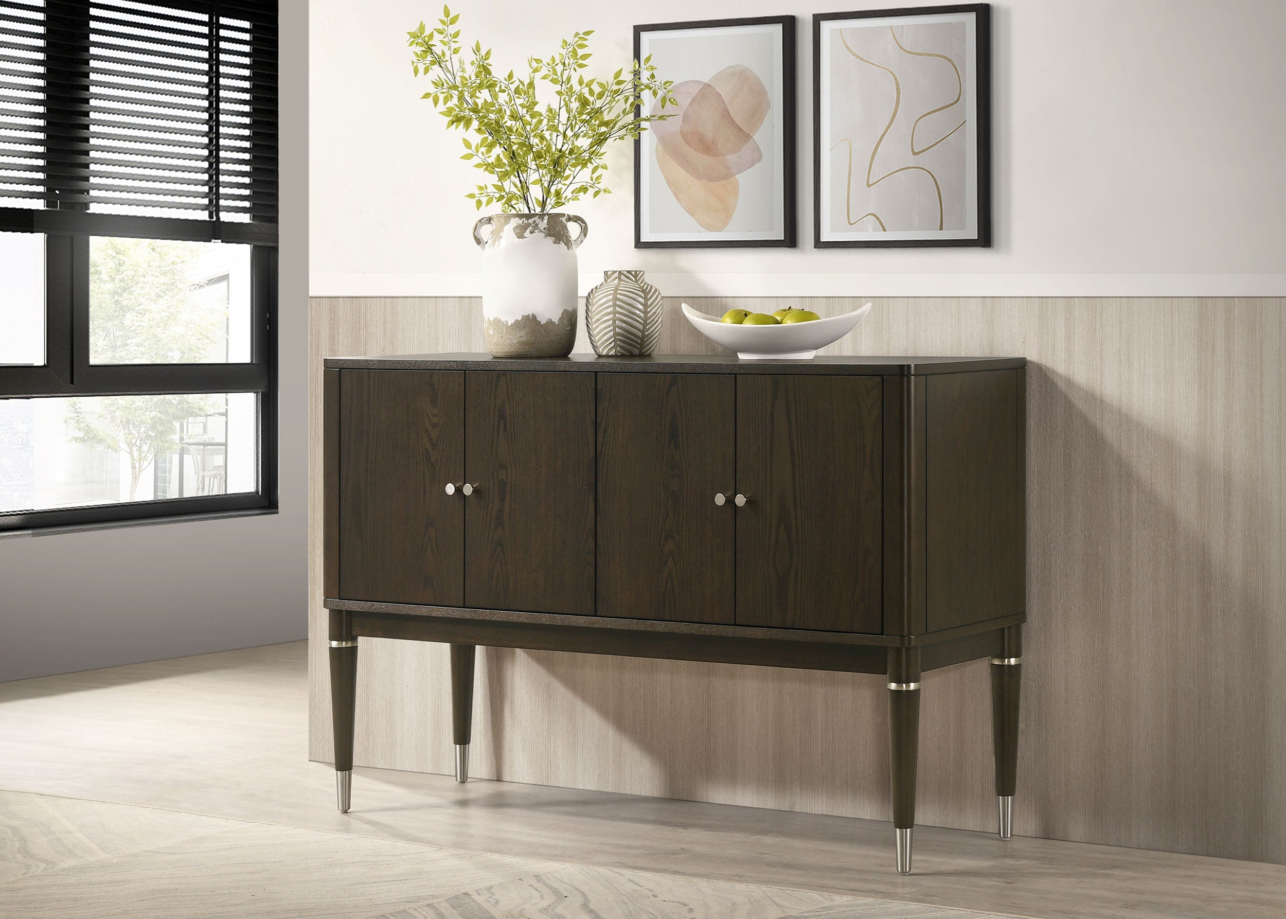 Reseda 4-door Dining Sideboard Server with Shelves Ash Brown-