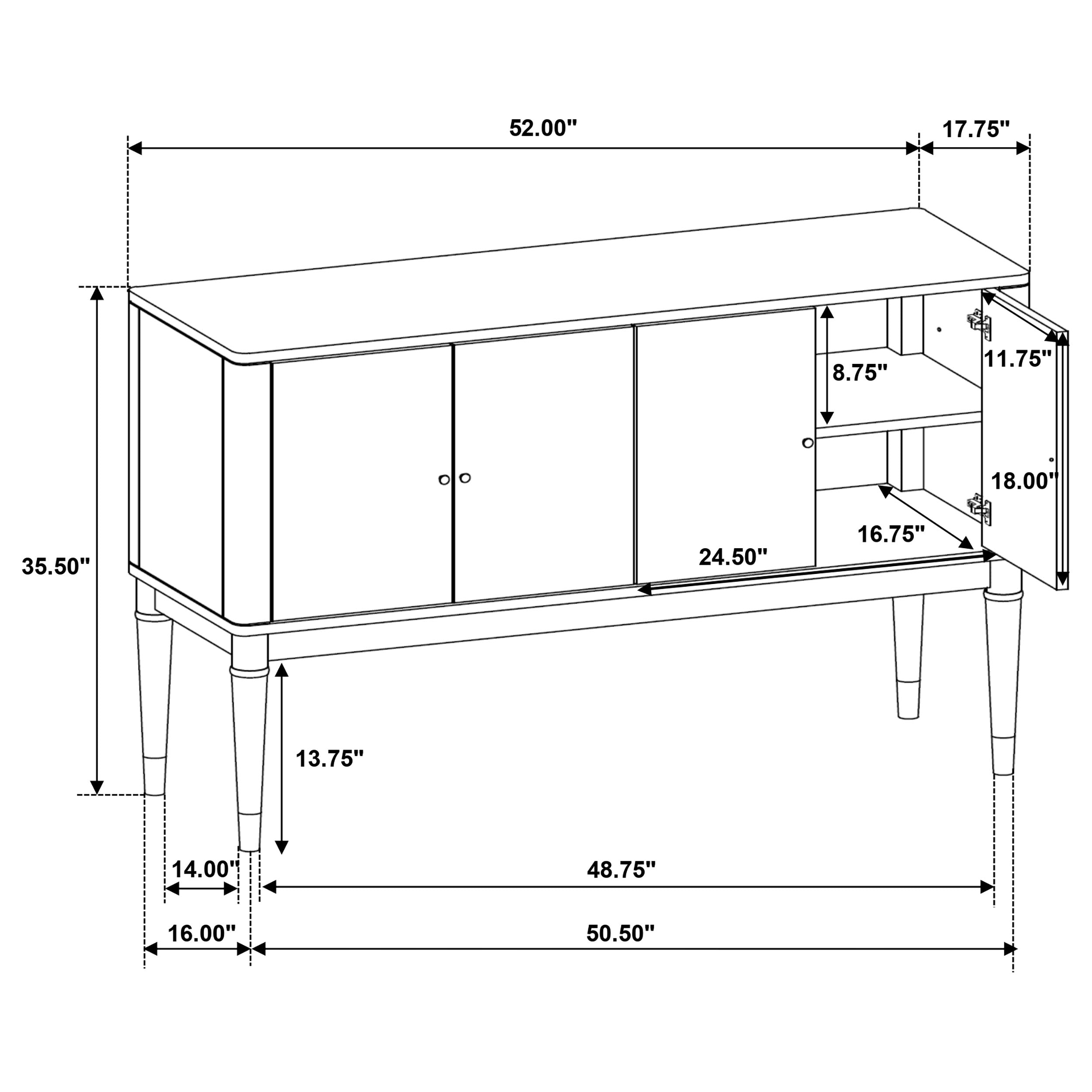Reseda 4-door Dining Sideboard Server with Shelves Ash Brown-
