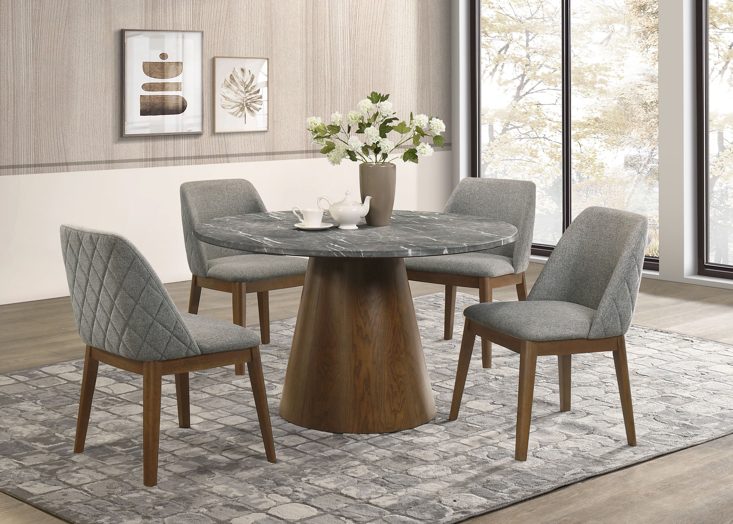 Franklin 5-piece 50-inch Round Dining Table Set Grey and Dark Oak-