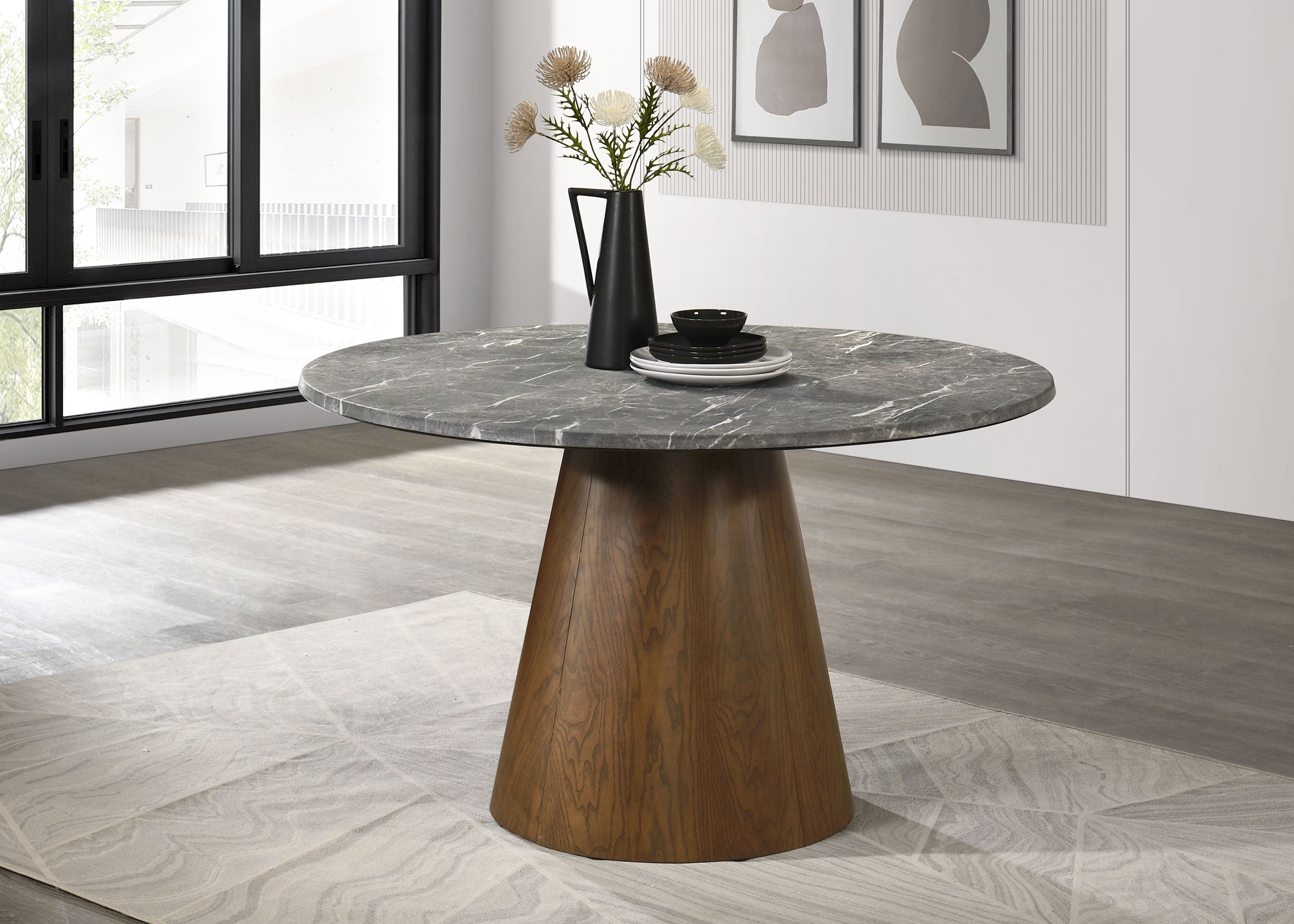 Franklin 50-inch Round Dining Table Grey and Dark Oak-