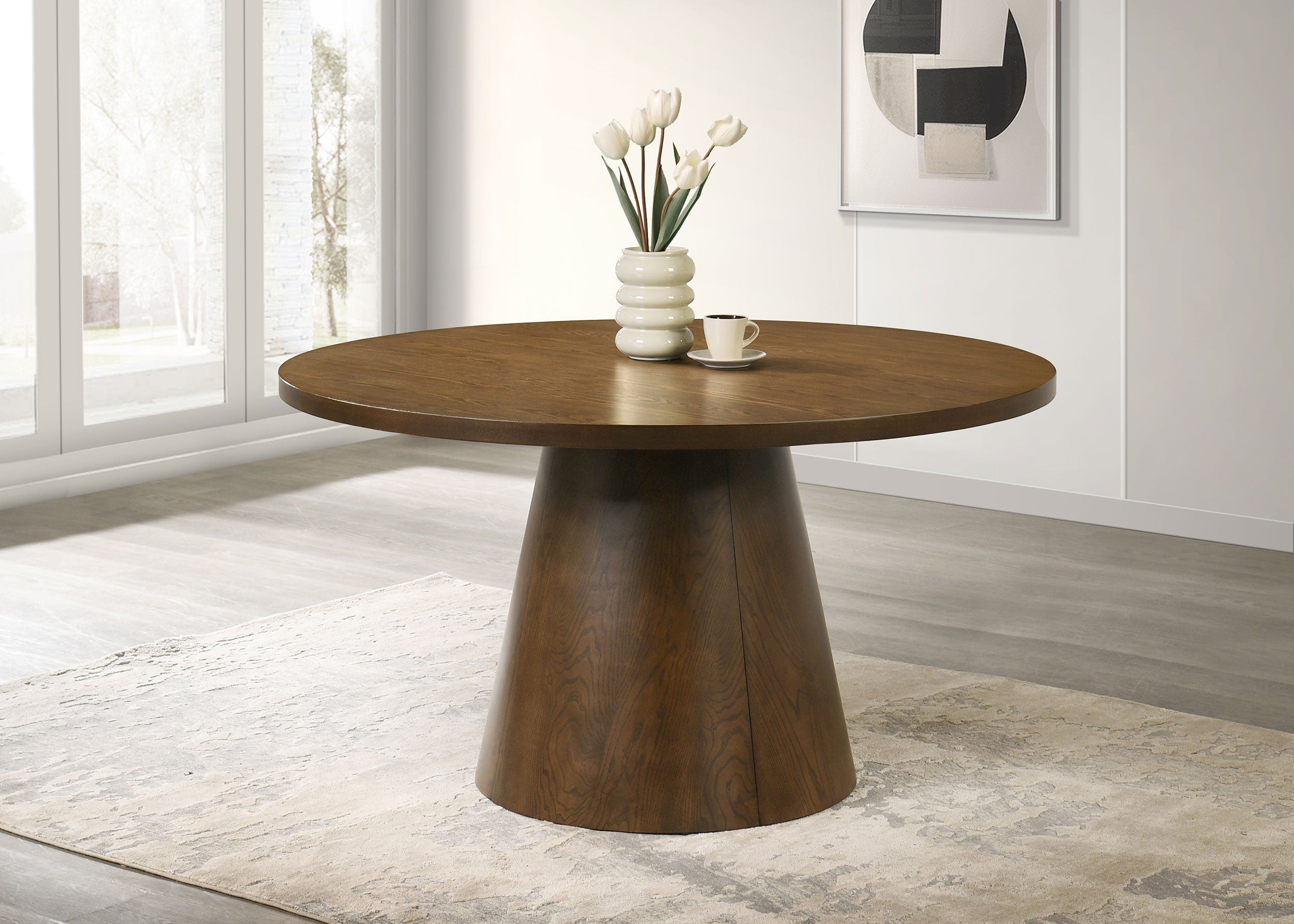 Franklin 54-inch Round Wood Pedestal Base Dining Table Dark Brown-