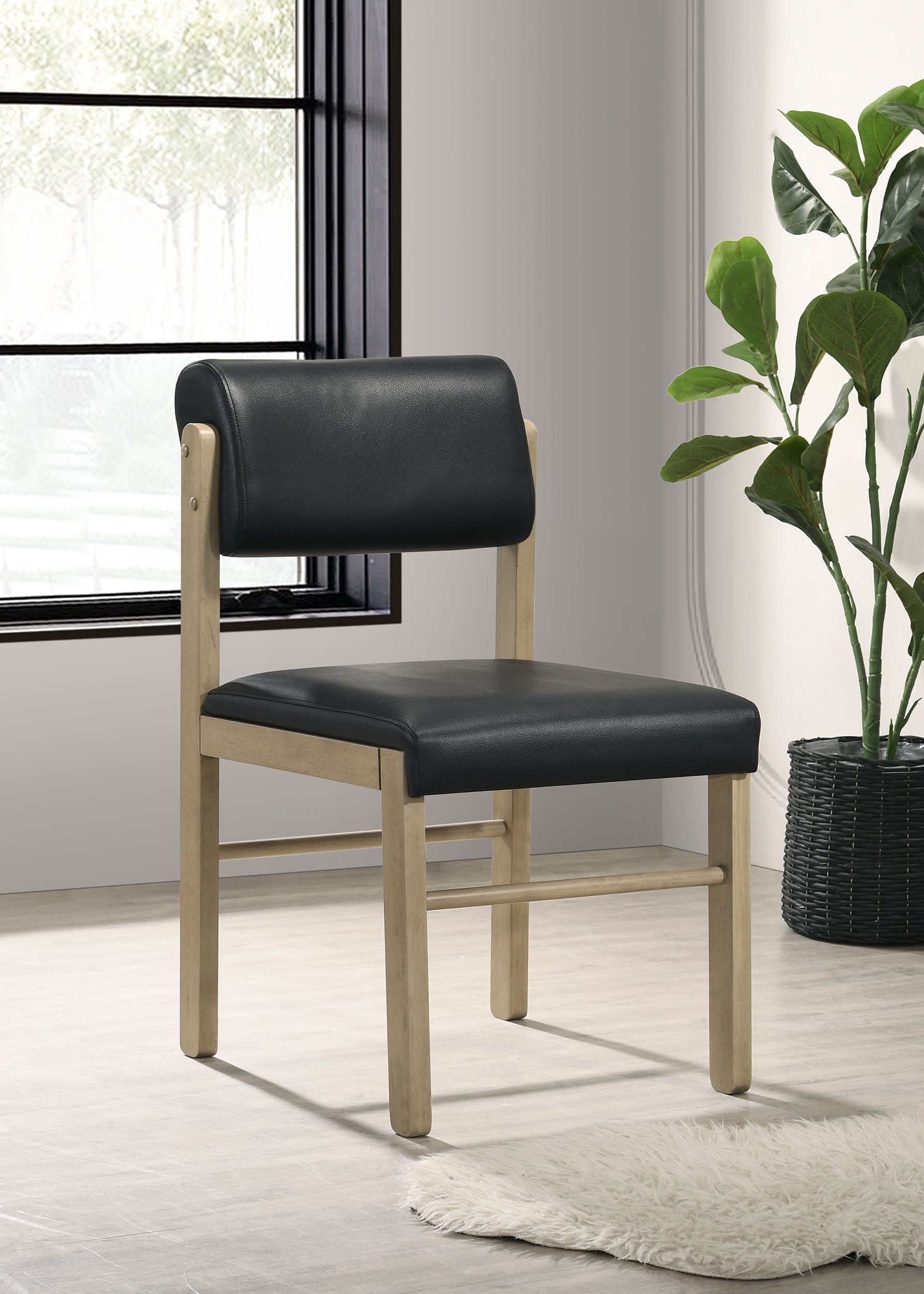 Kehoe Upholstered Dining Side Chair Black and Natural Oak (Set of 2)-