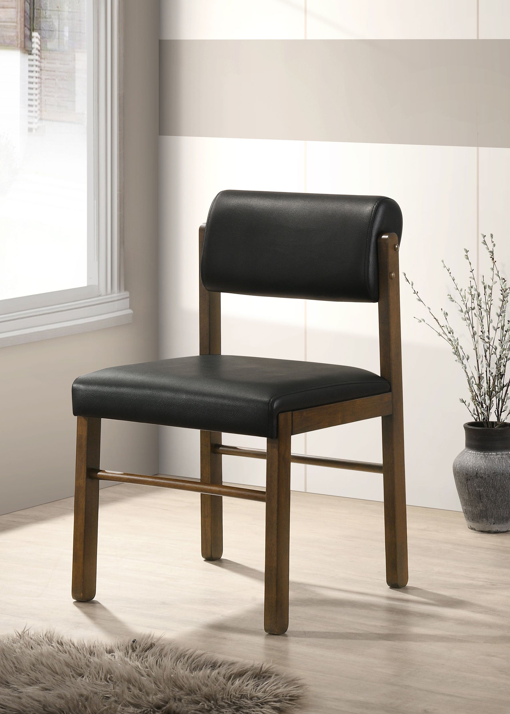 Kehoe Upholstered Dining Side Chair Black and Walnut (Set of 2)-