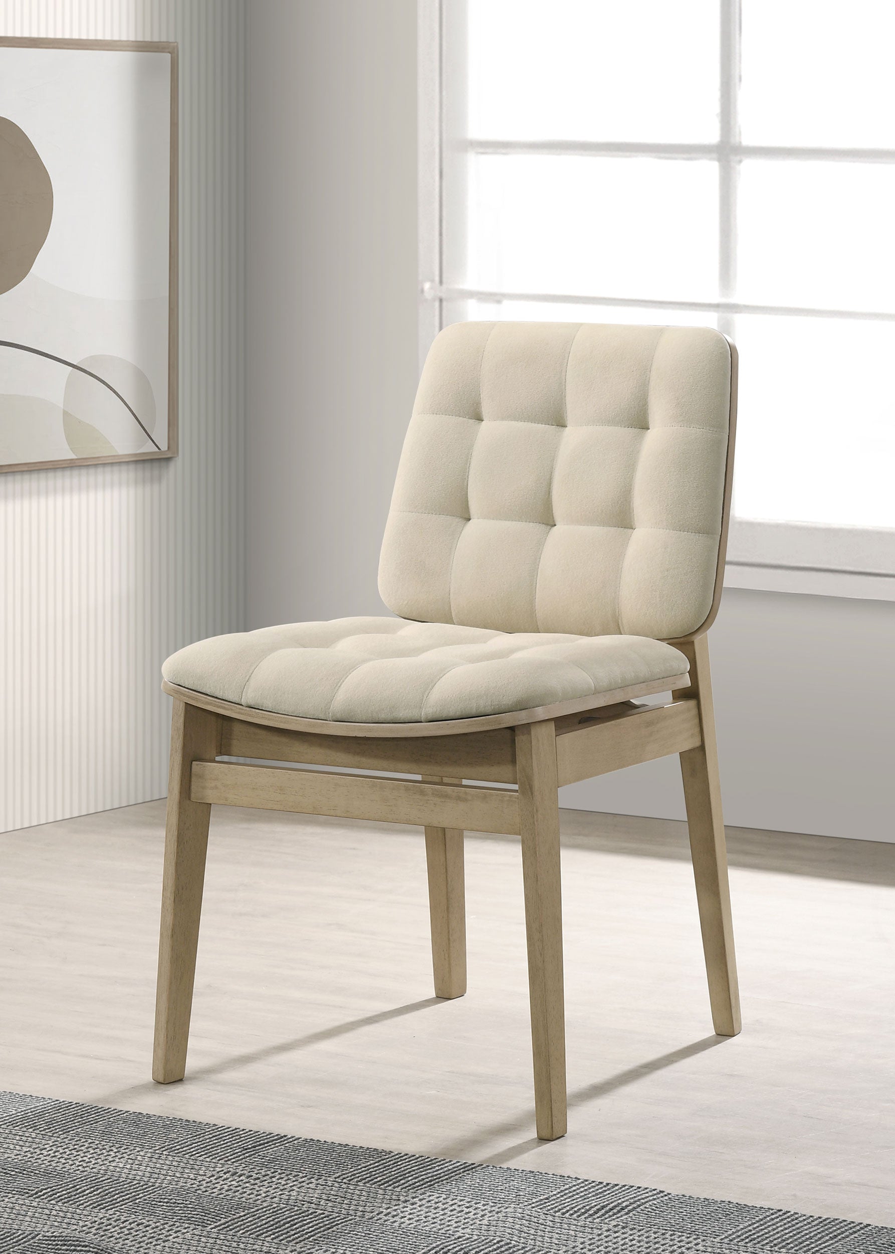 Redbridge Velvet Upholstered Side Chair Cream and Natural Oak (Set of 2)-