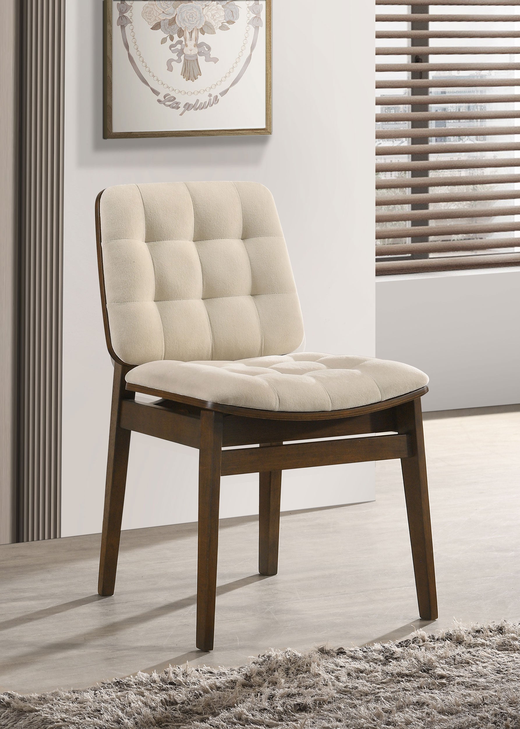 Redbridge Velvet Upholstered Side Chair Cream and Walnut (Set of 2)-
