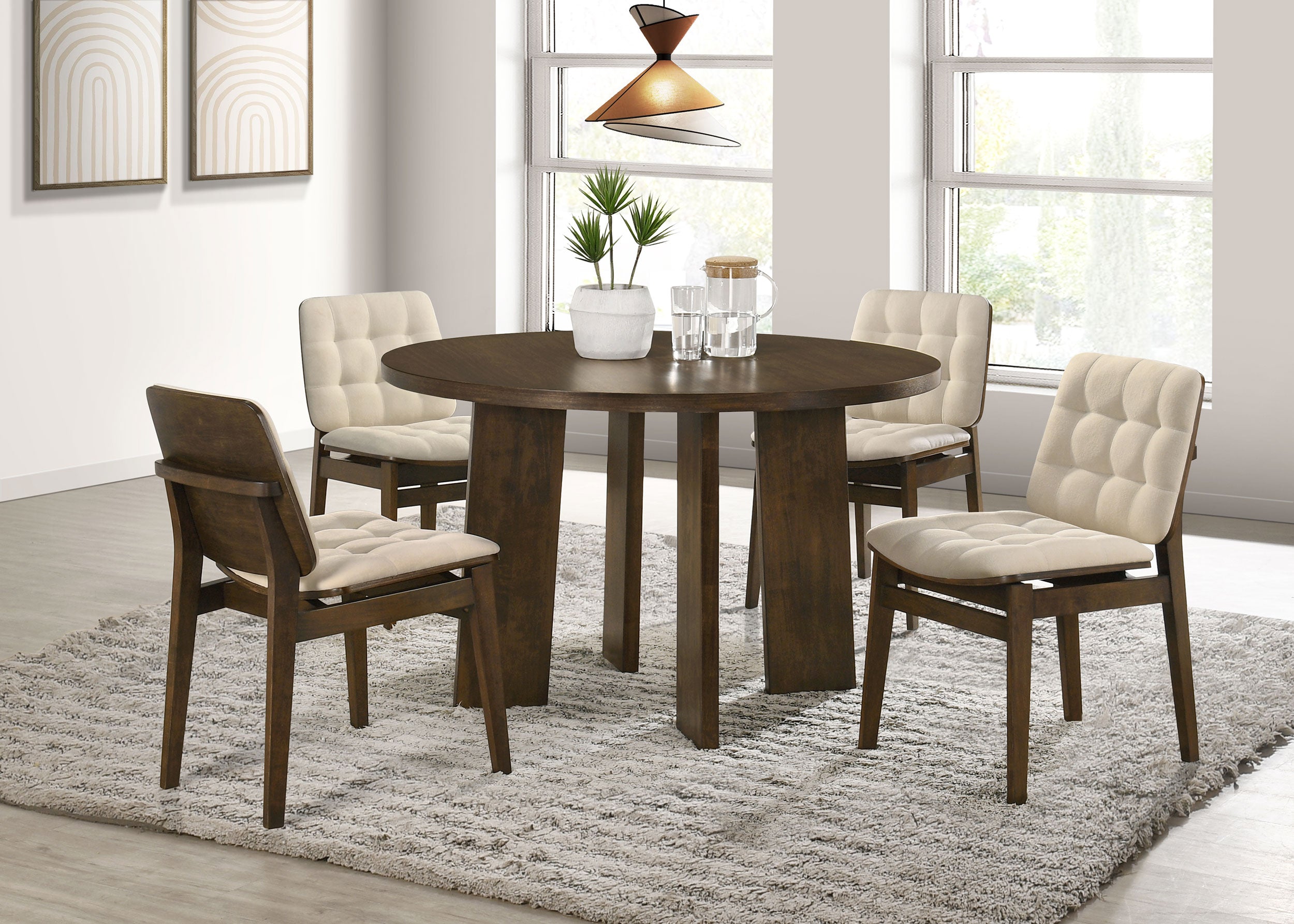 Redbridge Velvet Upholstered Side Chair Cream and Walnut (Set of 2)-