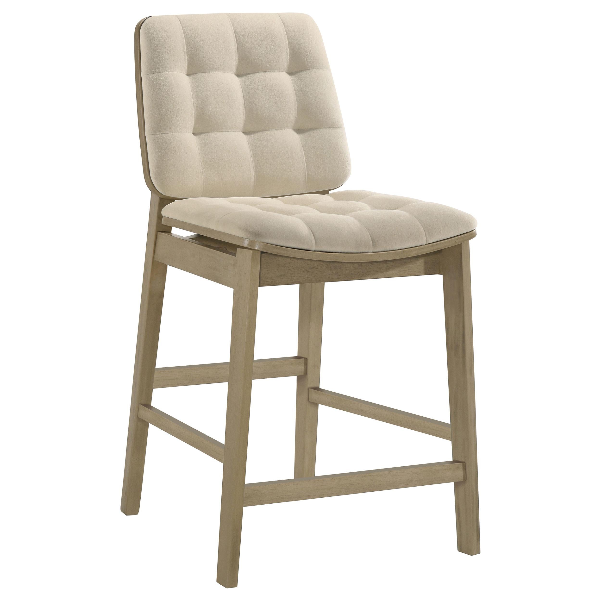 Redbridge Velvet Upholstered Counter Chair Cream and Natural Oak (Set of 2)-