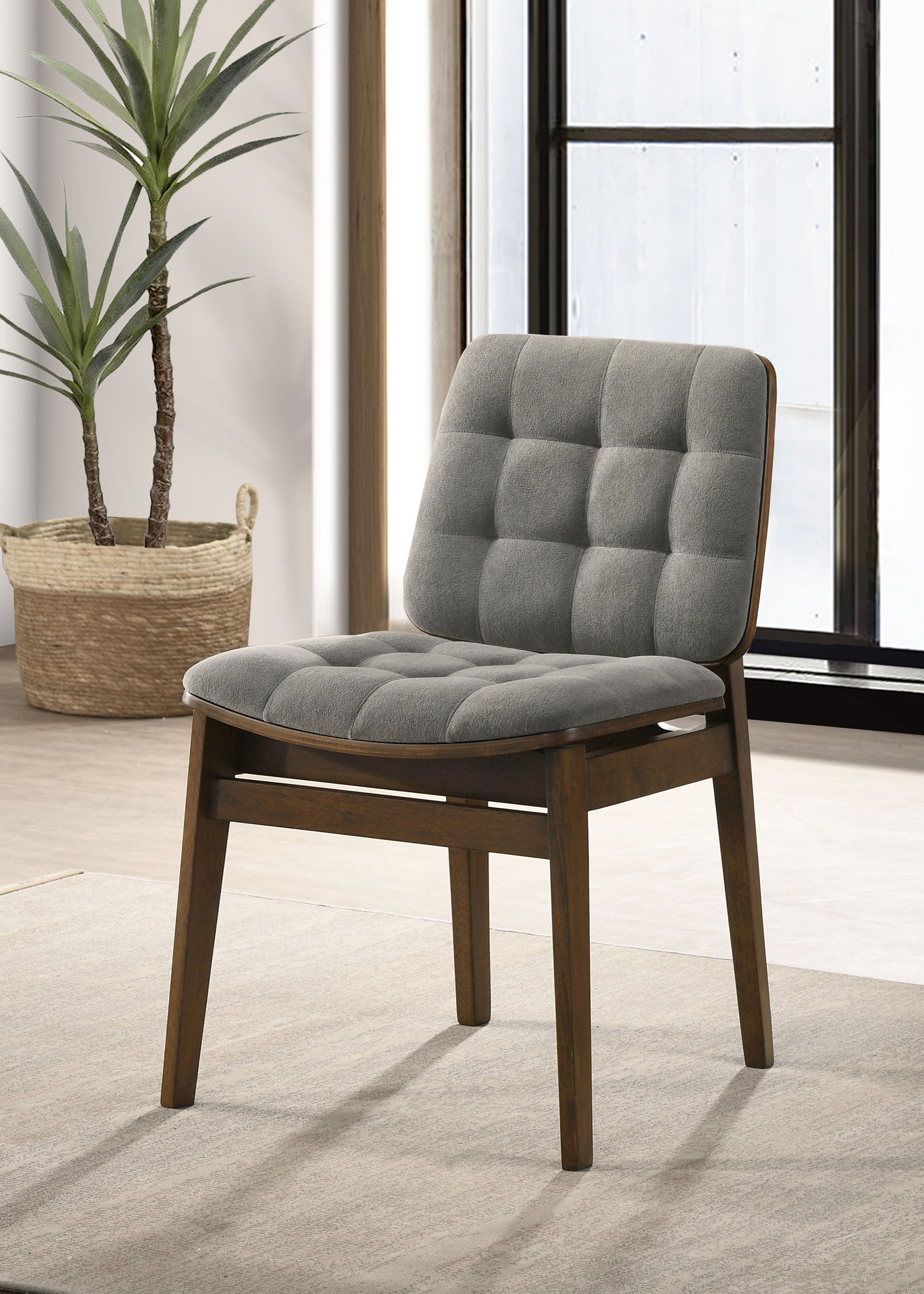 Redbridge Velvet Upholstered Side Chair Grey and Walnut (Set of 2)-
