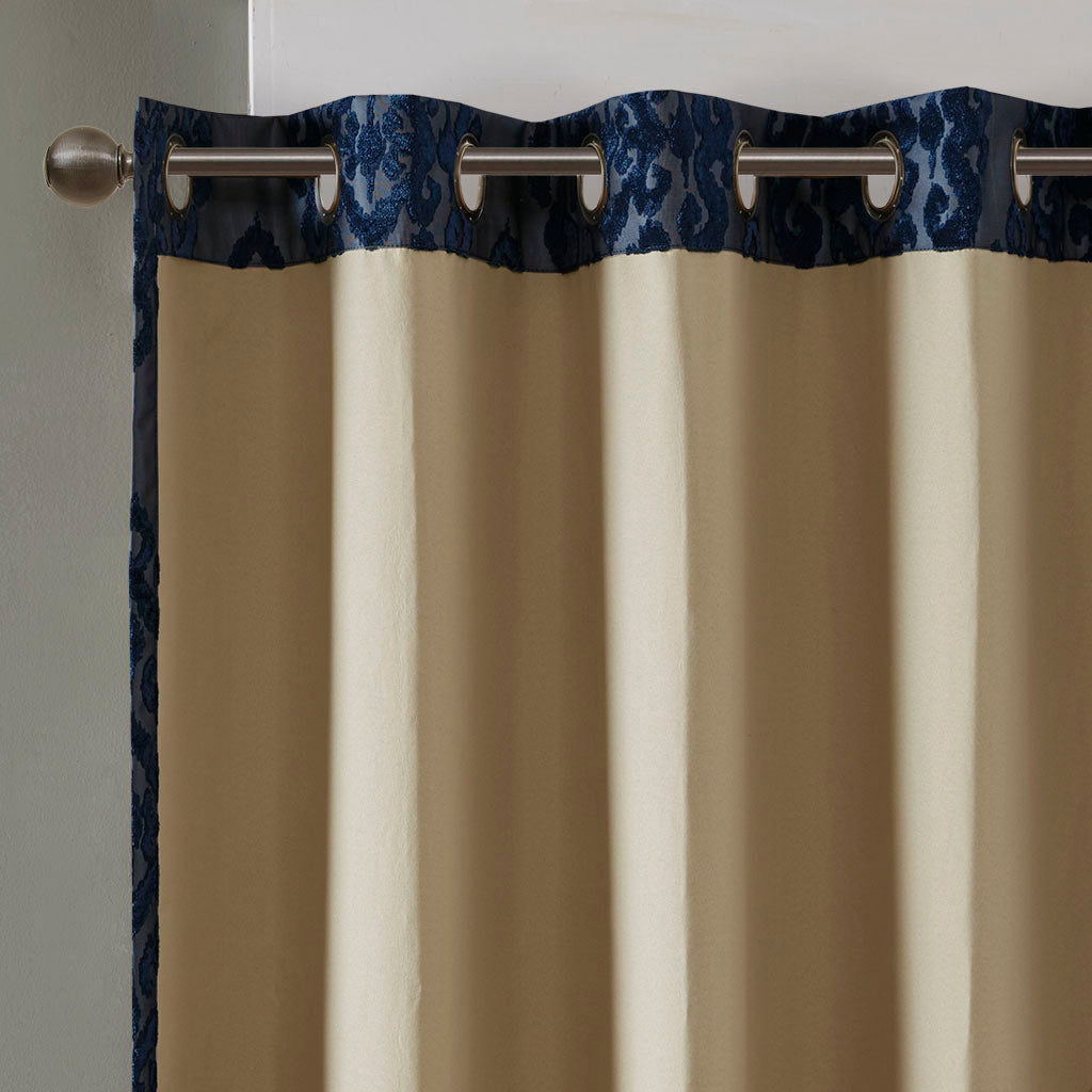 Knitted jacquard damask total blackout grommet top curtain panel (only 1 pc panel)