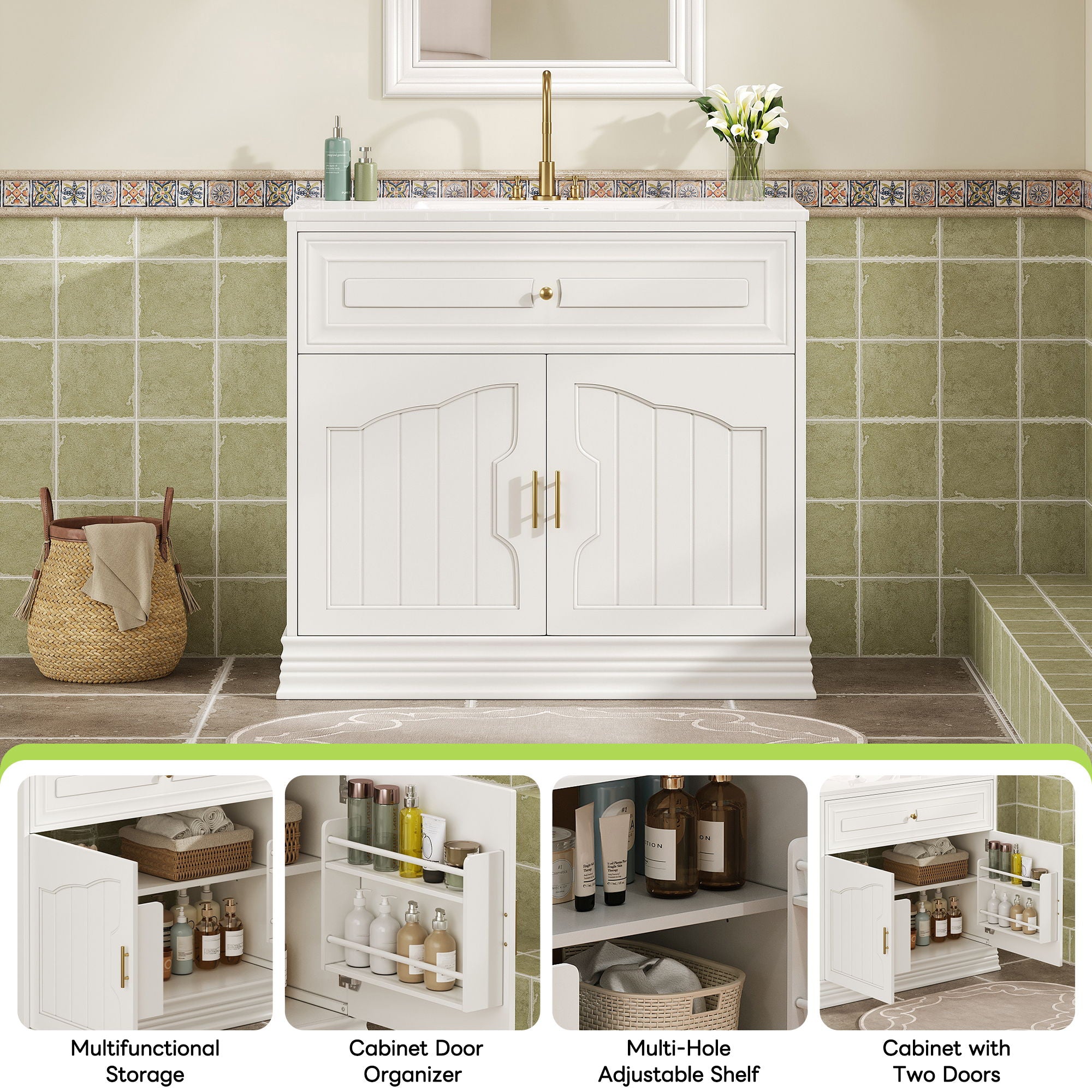 Bathroom Vanity With Sink, Cabinet With 2 Soft Closing Doors