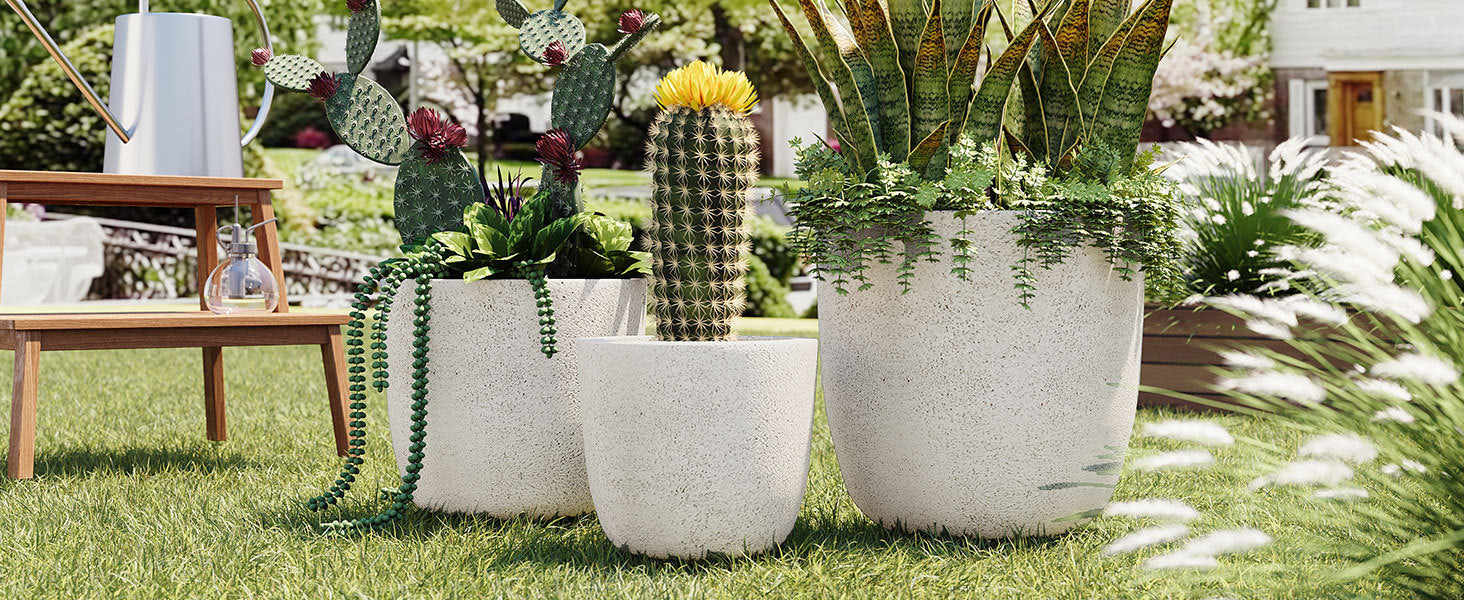 U_Style Lightweight Matte Textured MGO Outdoor Indoor Flower Pot Set of 3
