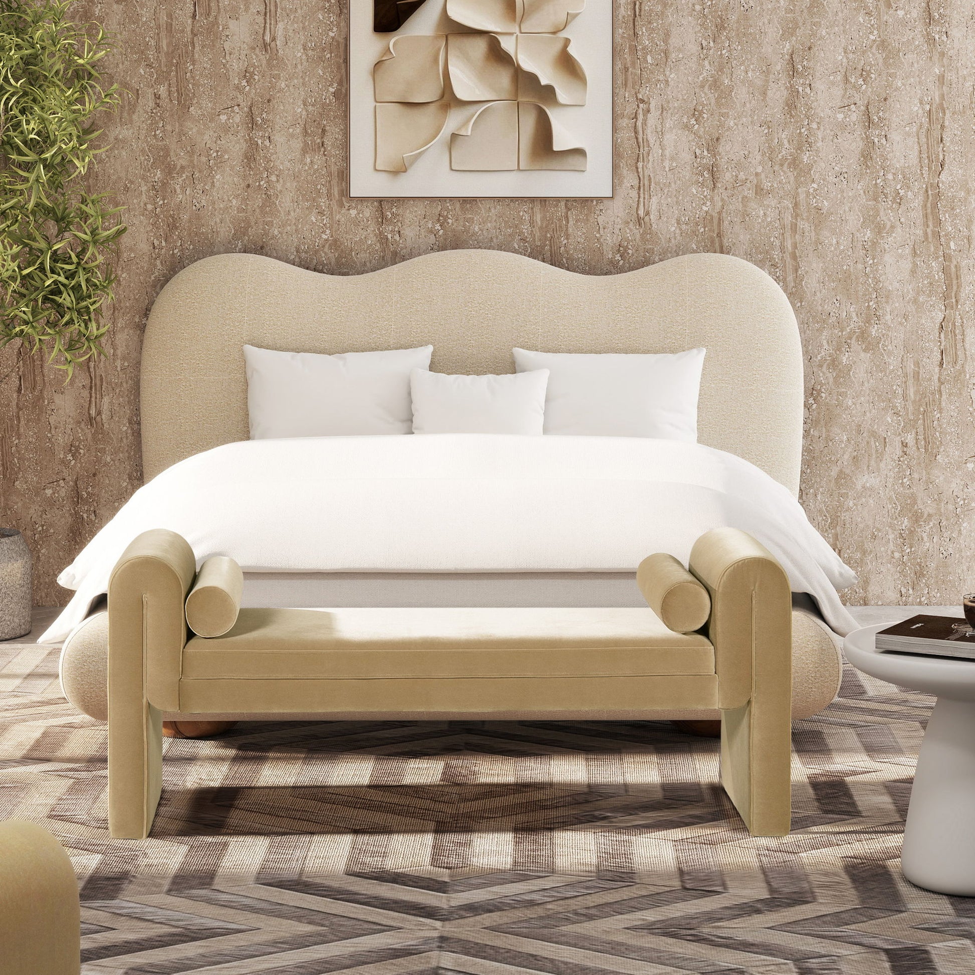 Mason - Arched Arm Bench With Bolster Pillows - Camel Brown Beige - Best Buy Furniture