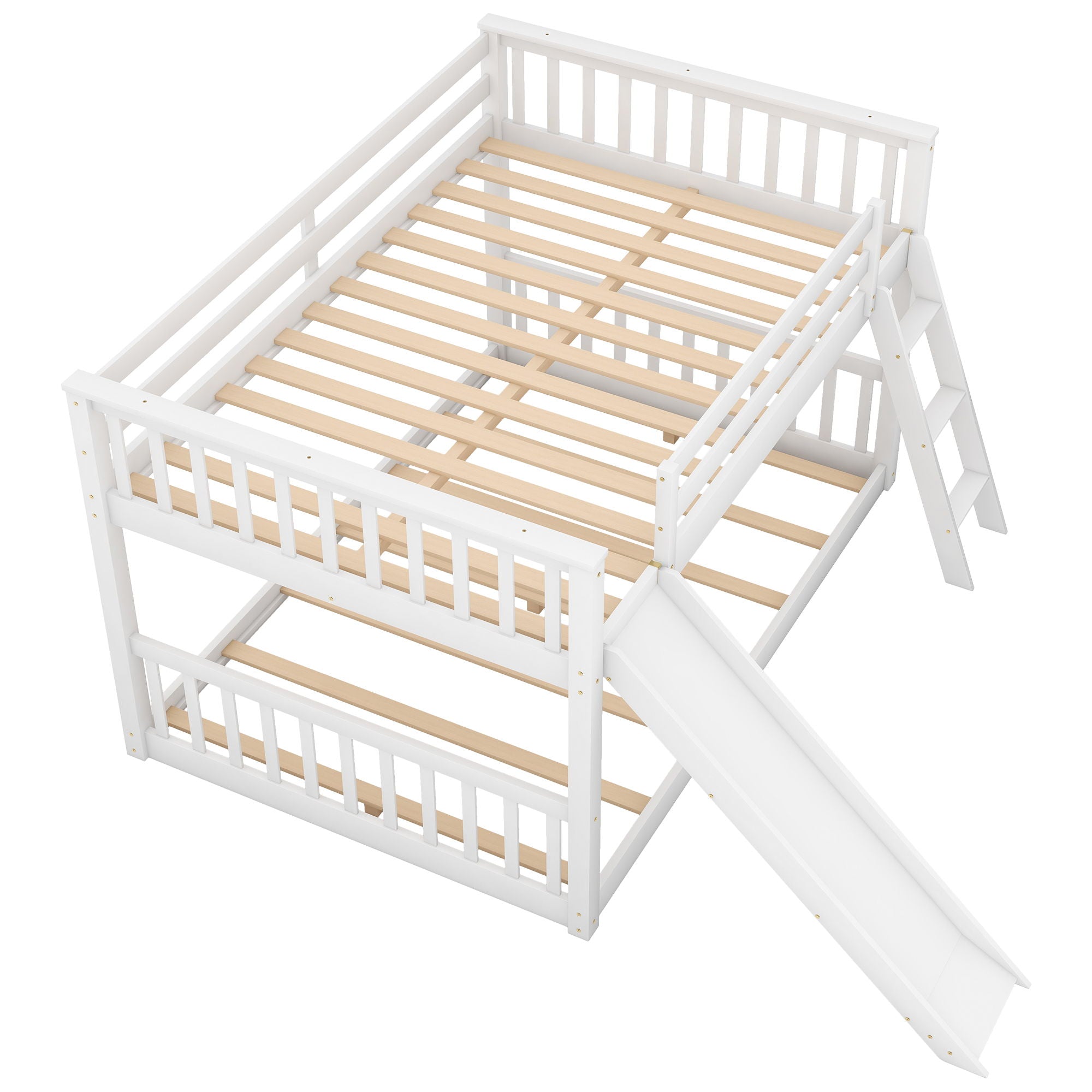 Full Over Full Bunk Bed With Convertible Slide And Ladder - White