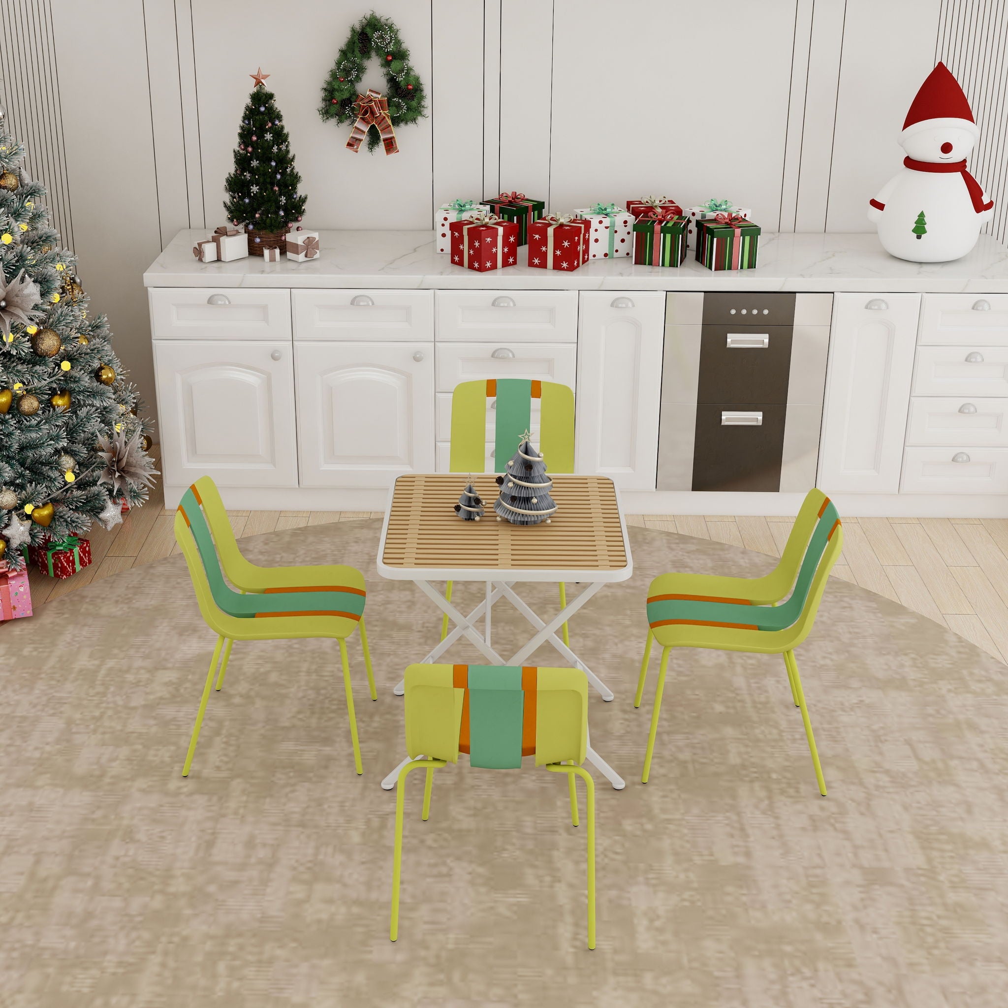 Modern Striped Blocking Single Chairs, Waterproof And Fade Resistant (Set of 4)