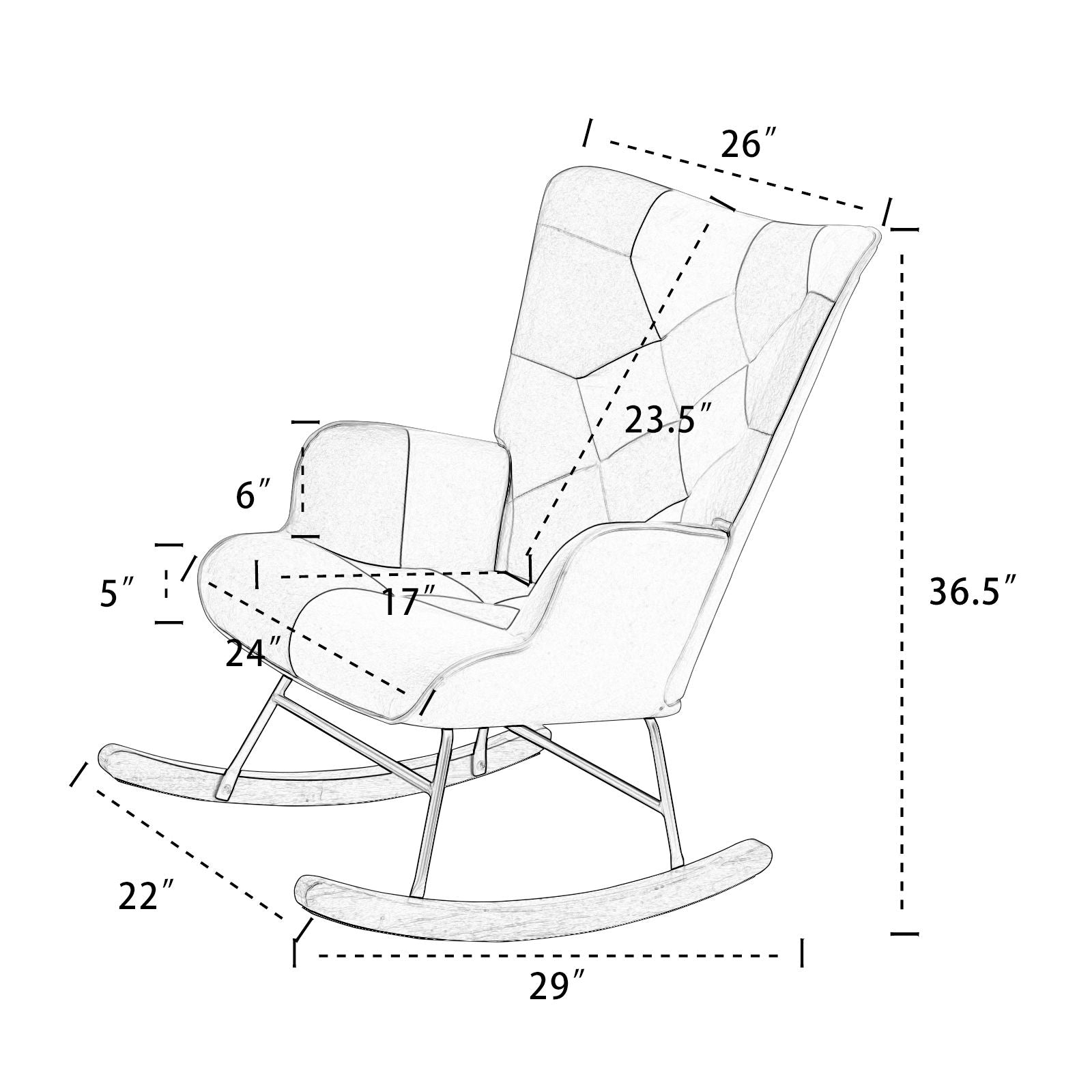 Accent Rocking Chair, Mid-Century Fabric Rocker Chair With Wood Legs And Patchwork Linen For Livingroom Bedroom - Pink