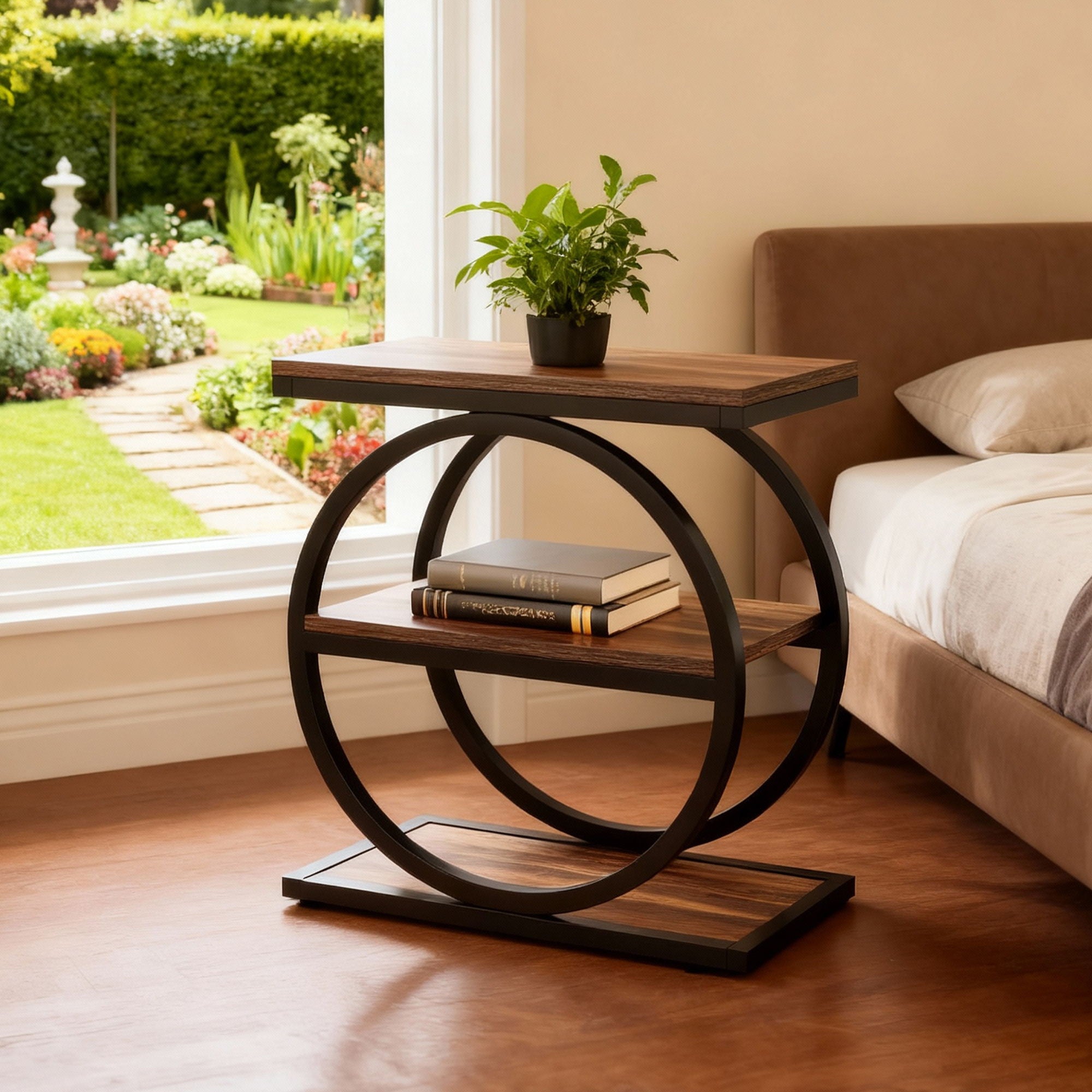 Industrial Narrow End Table With 3 Shelves