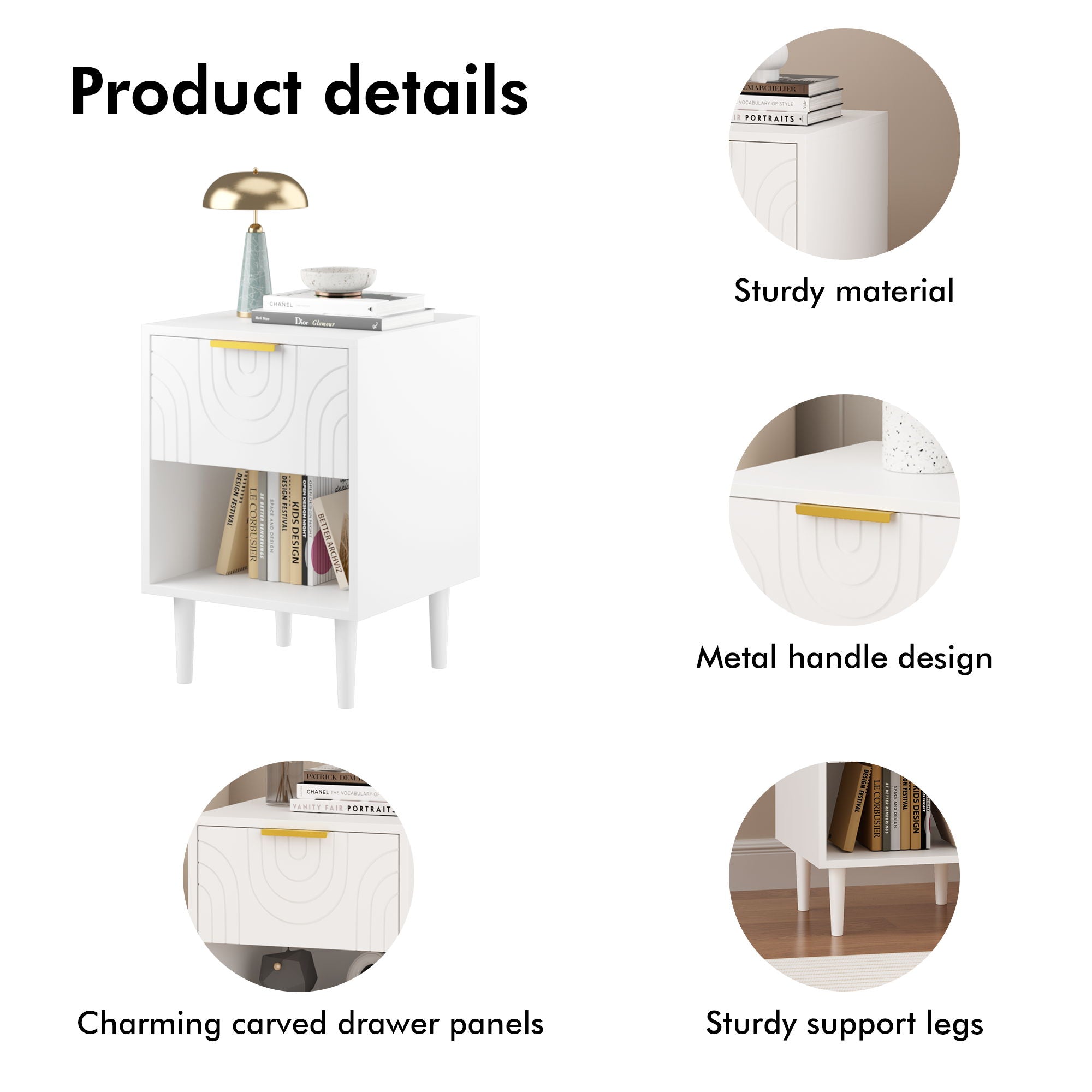 Nightstand With 1 Drawer And Open Shelf - White