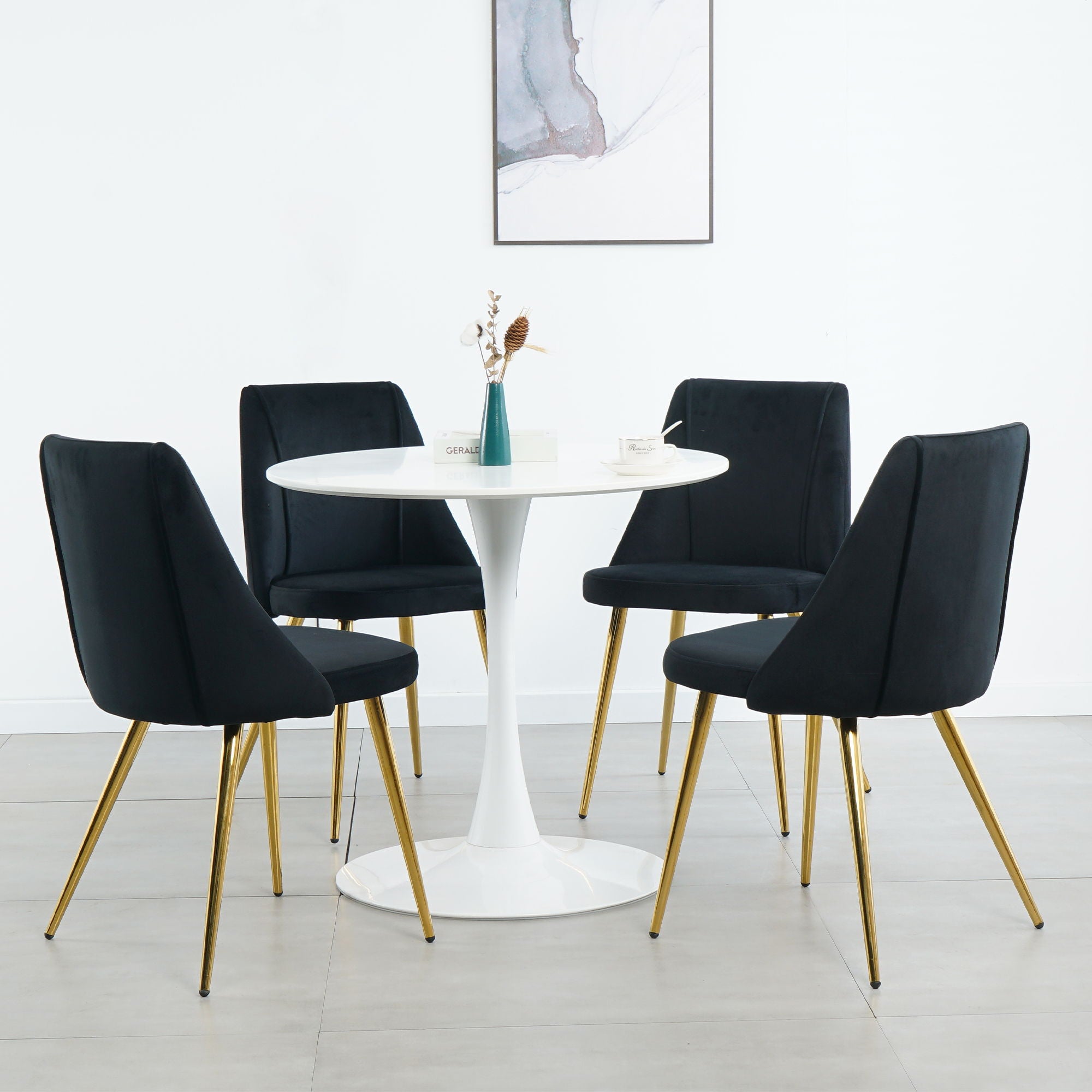 Modern Simple Velvet Dining Chair Set With Gold Metal Legs (Set of 4) - Black