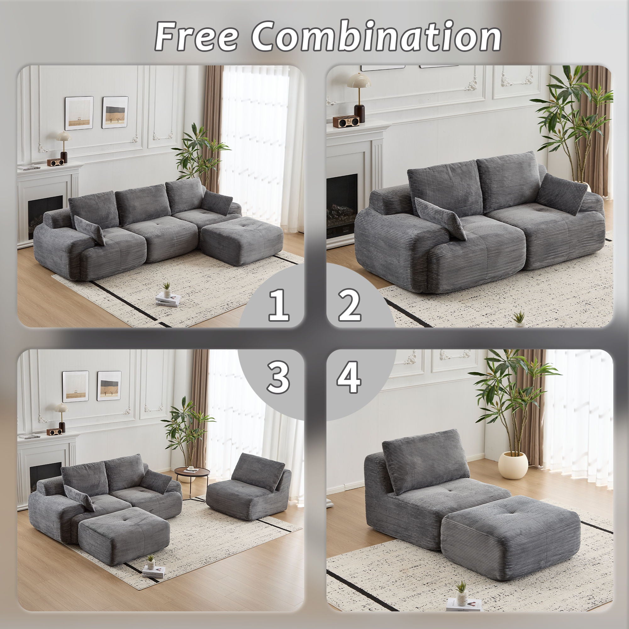 Compressed Sofa, Large Sectional Couches For Living Room - Gray
