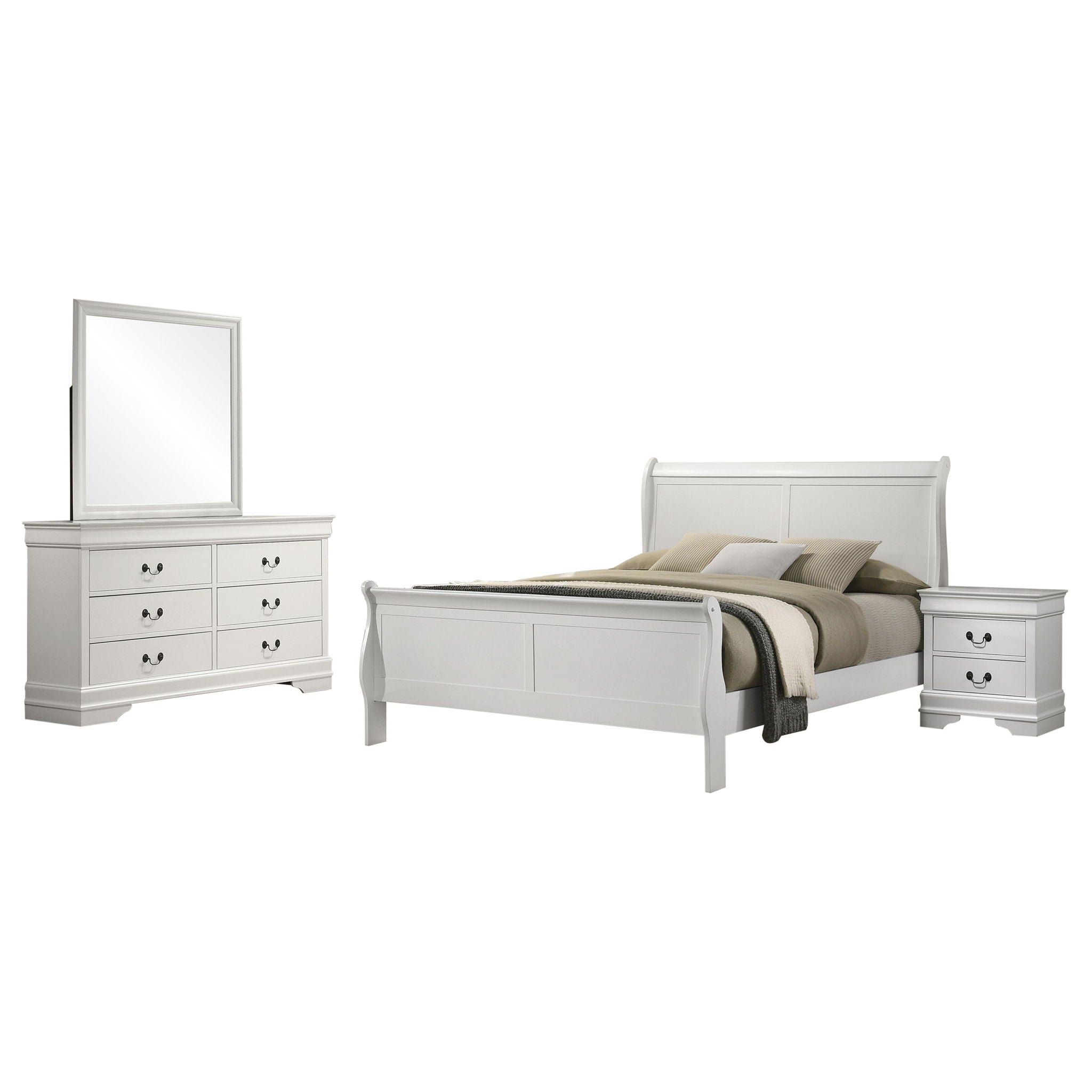 Mckee - 4 Piece Queen Bedroom Set, Includes Bed, Nightstand, Dresser And Mirror - White