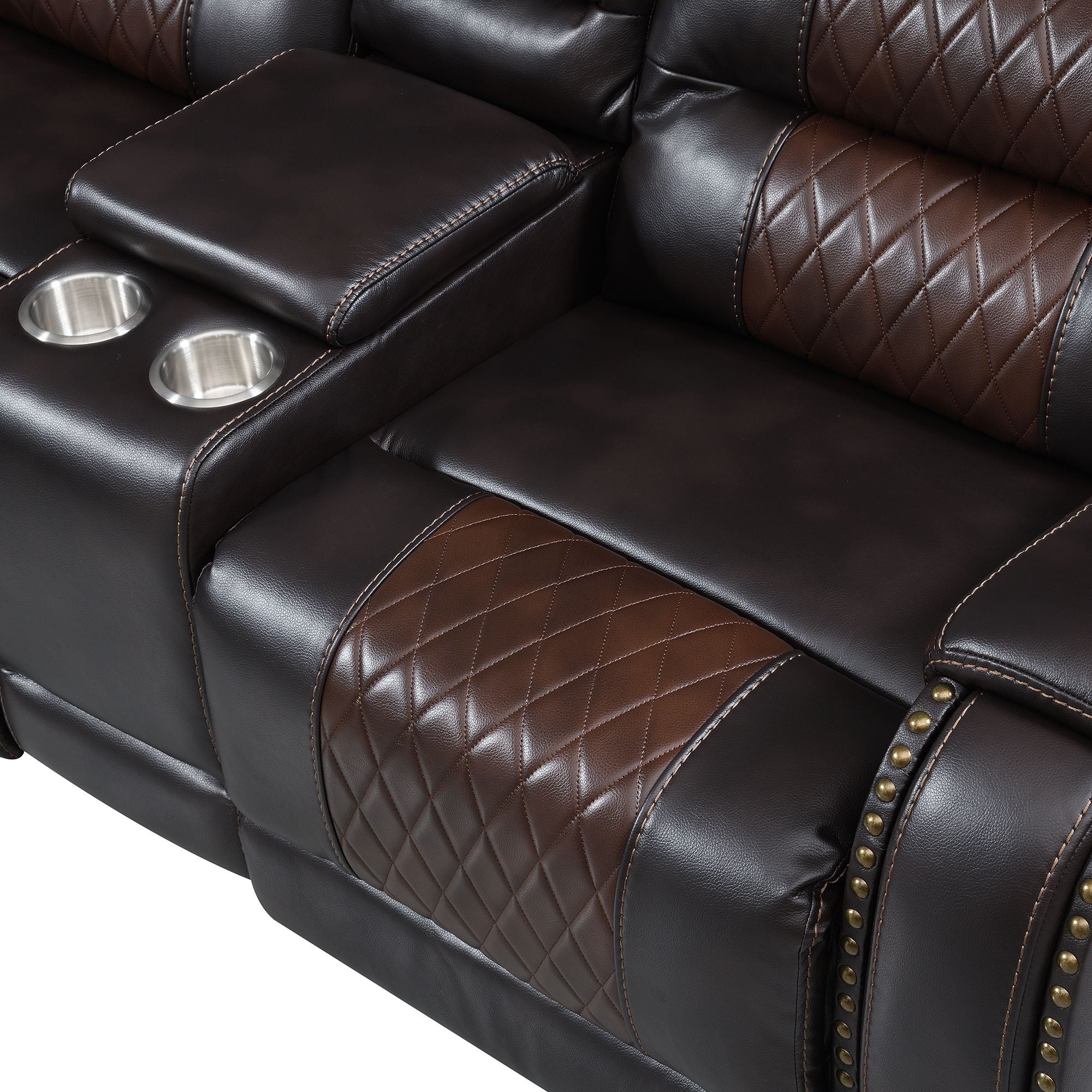 Manual Reclining Sectional Sofa Set, L Shaped Symmetrical Motion Sofa Corner Couch Sets With Storage Boxes, 4 Cup Holders And LED Light Strip For Living Room