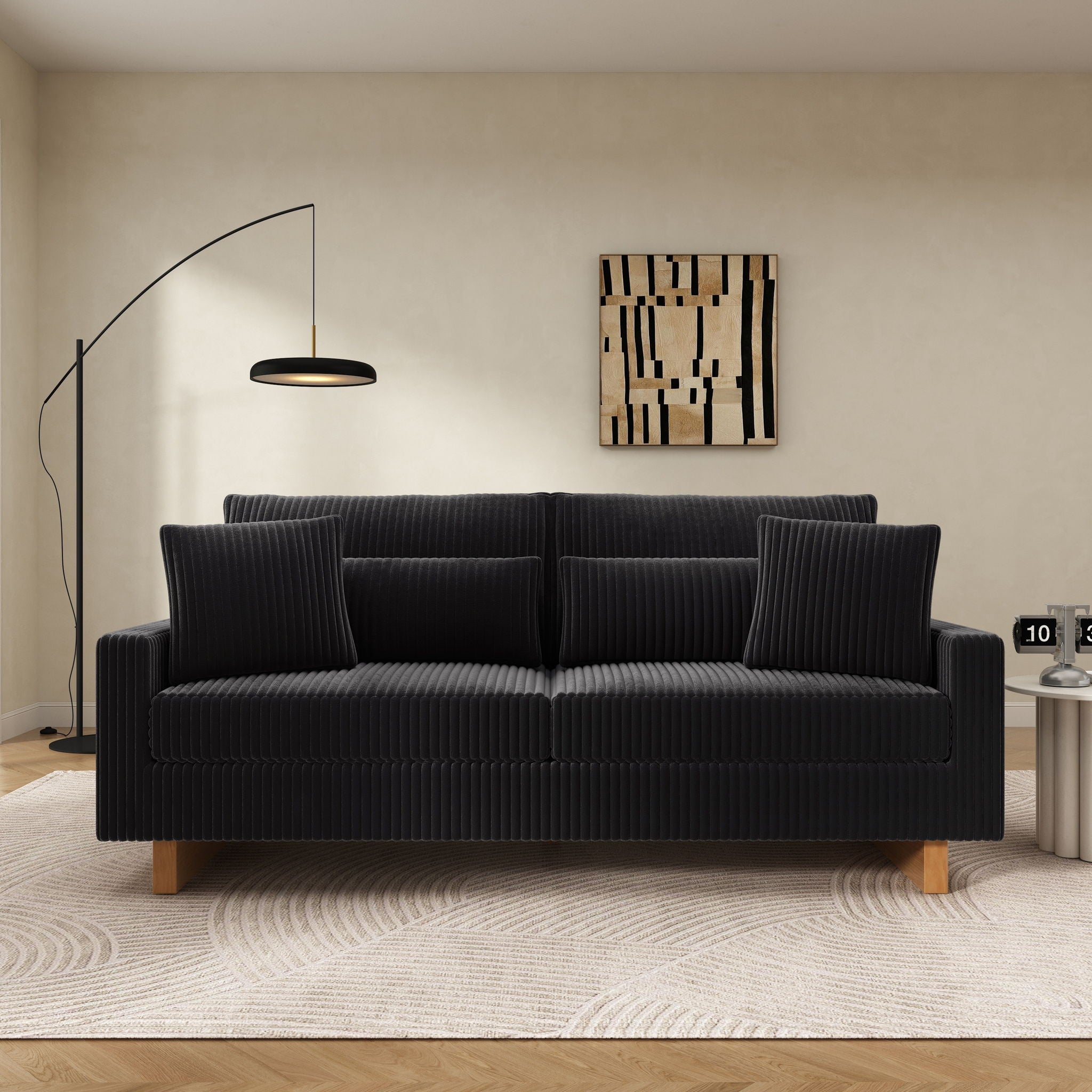 Modern Corduroy Loveseat Sofa With 4 Pillows